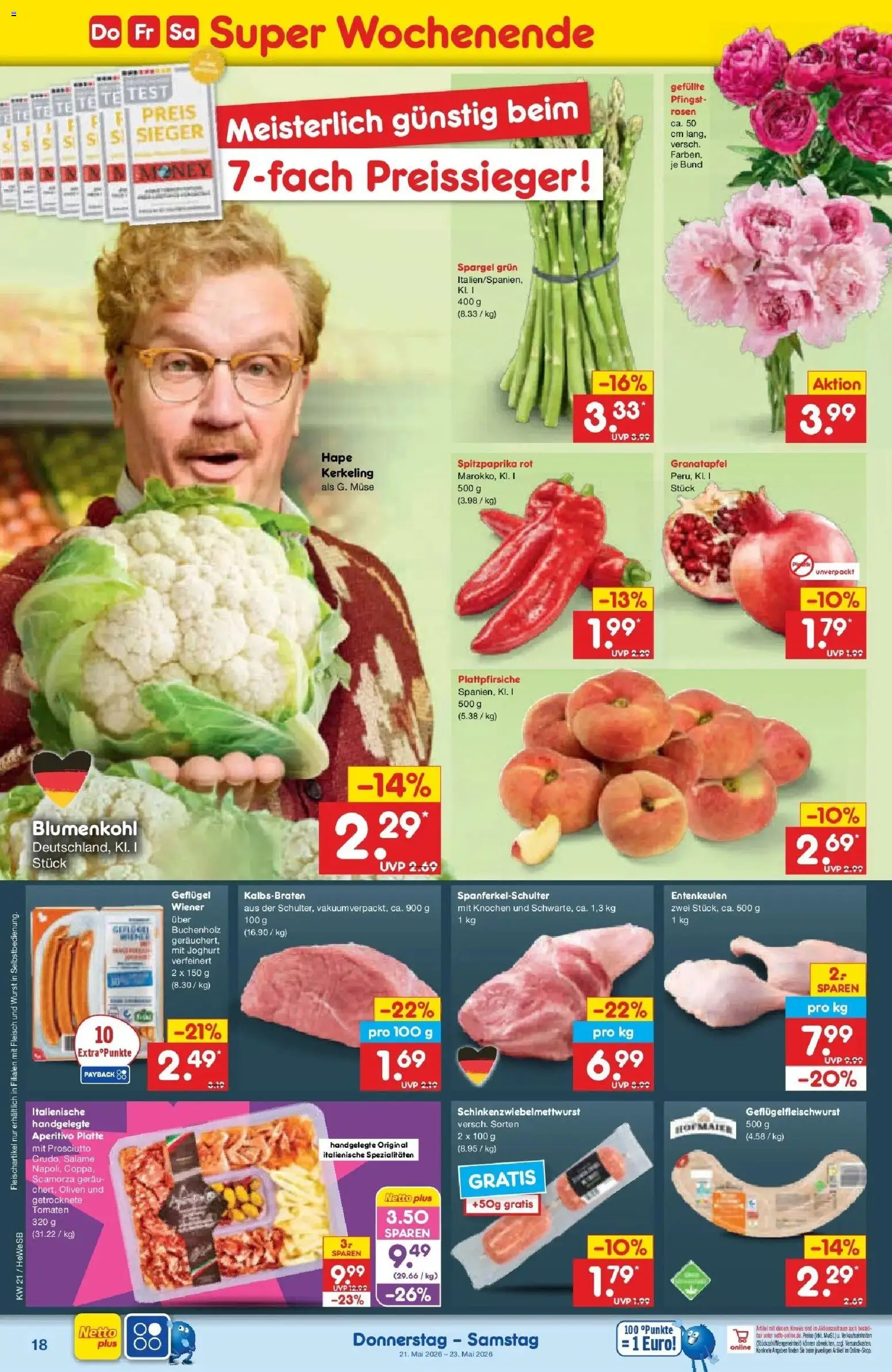 Netto Marken-Discount Prospekt Hamburg	 – gültig ab 18.05.2026 | Seite: 20 | Produkte: Granatapfel, Spargel, Wurst, Blumenkohl