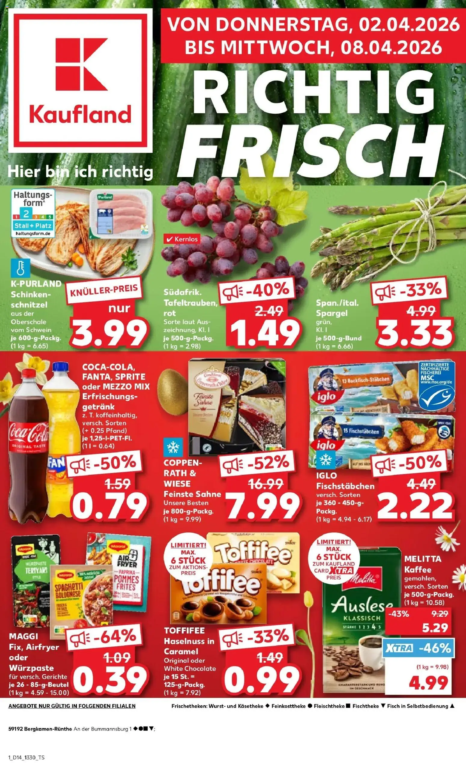 Kaufland Prospekt Bergkamen	 – gültig ab 02.04.2026 | Seite: 1 | Produkte: Mezzo mix, Sprite, Iglo, Sahne