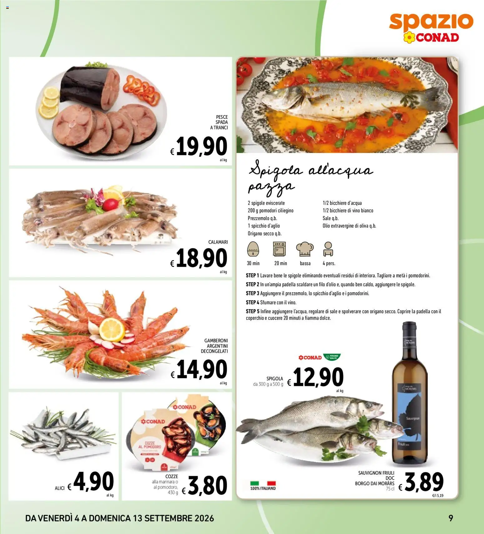 Volantino Spazio Conad del 04/09/2026 | Pagina: 9 | Prodotti: Coperchio, Sale, Prezzemolo, Pesce spada