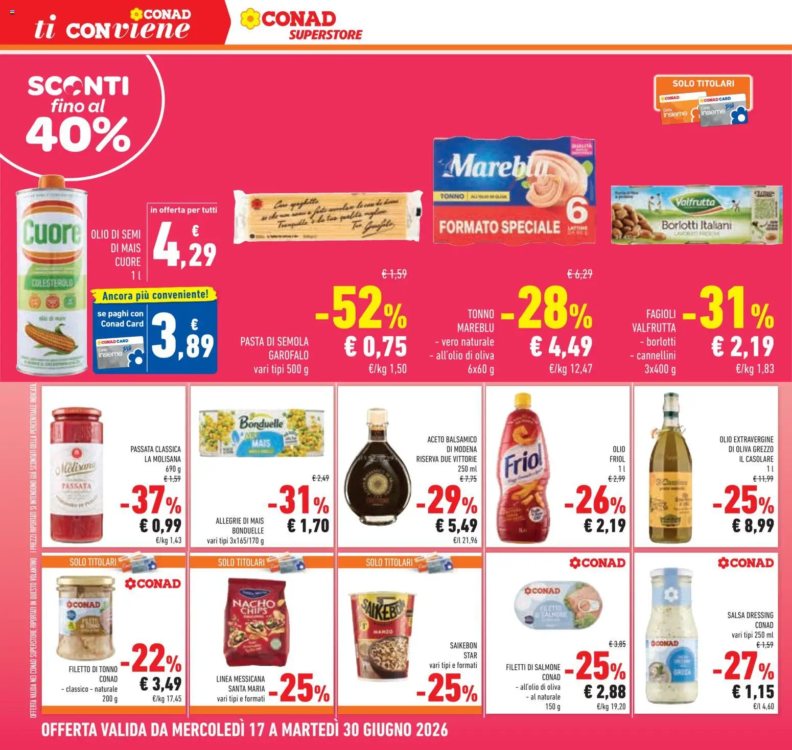 Volantino Conad del 17.06.2026 | Pagina: 26 | Prodotti: Cannellini, Pasta, Tonno, Mais