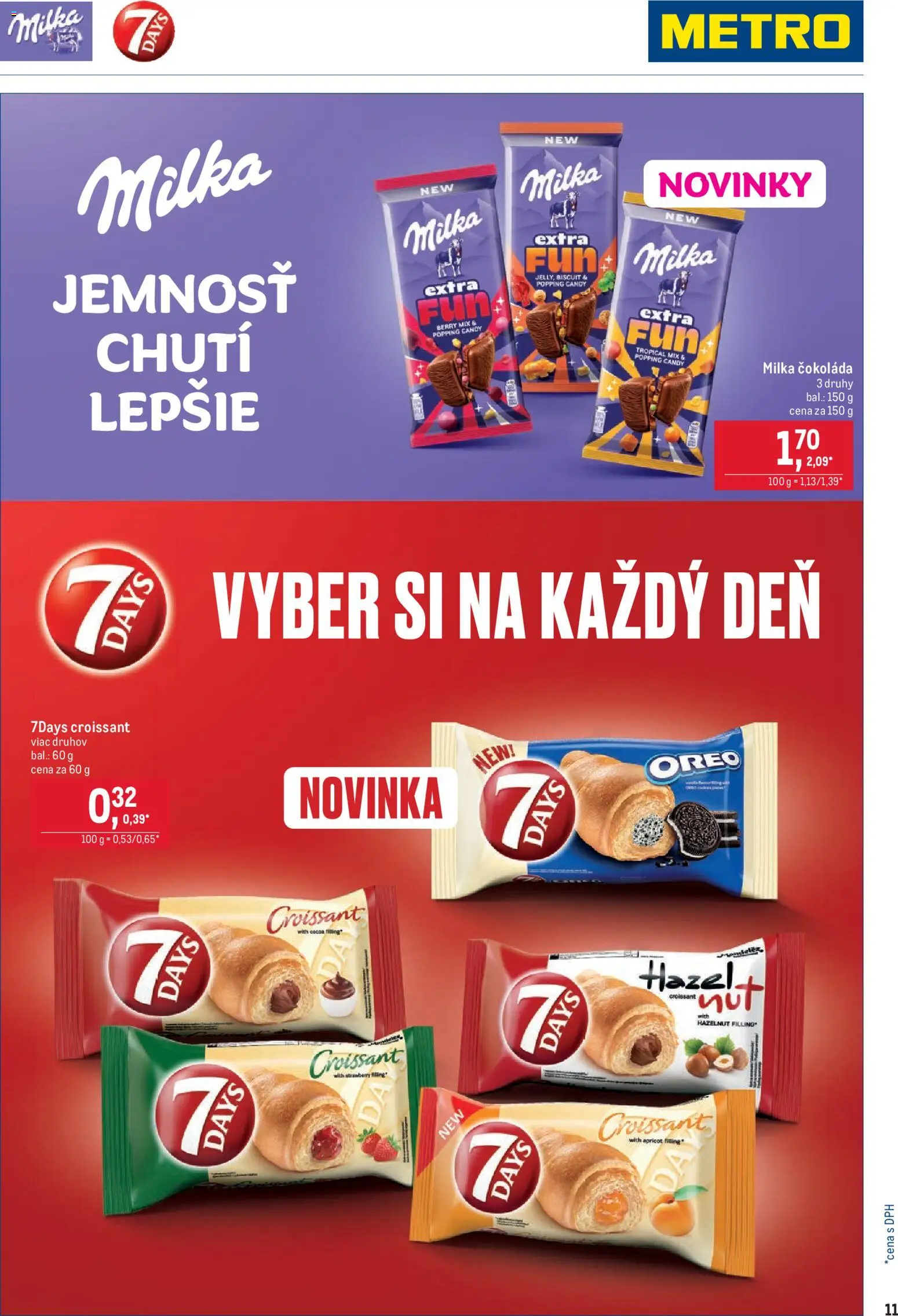 Nové Metro akcie – leták je platný od 26.08.2026 | Strana: 11 | Produkty: Croissant, Čokoláda, Oreo, Milka