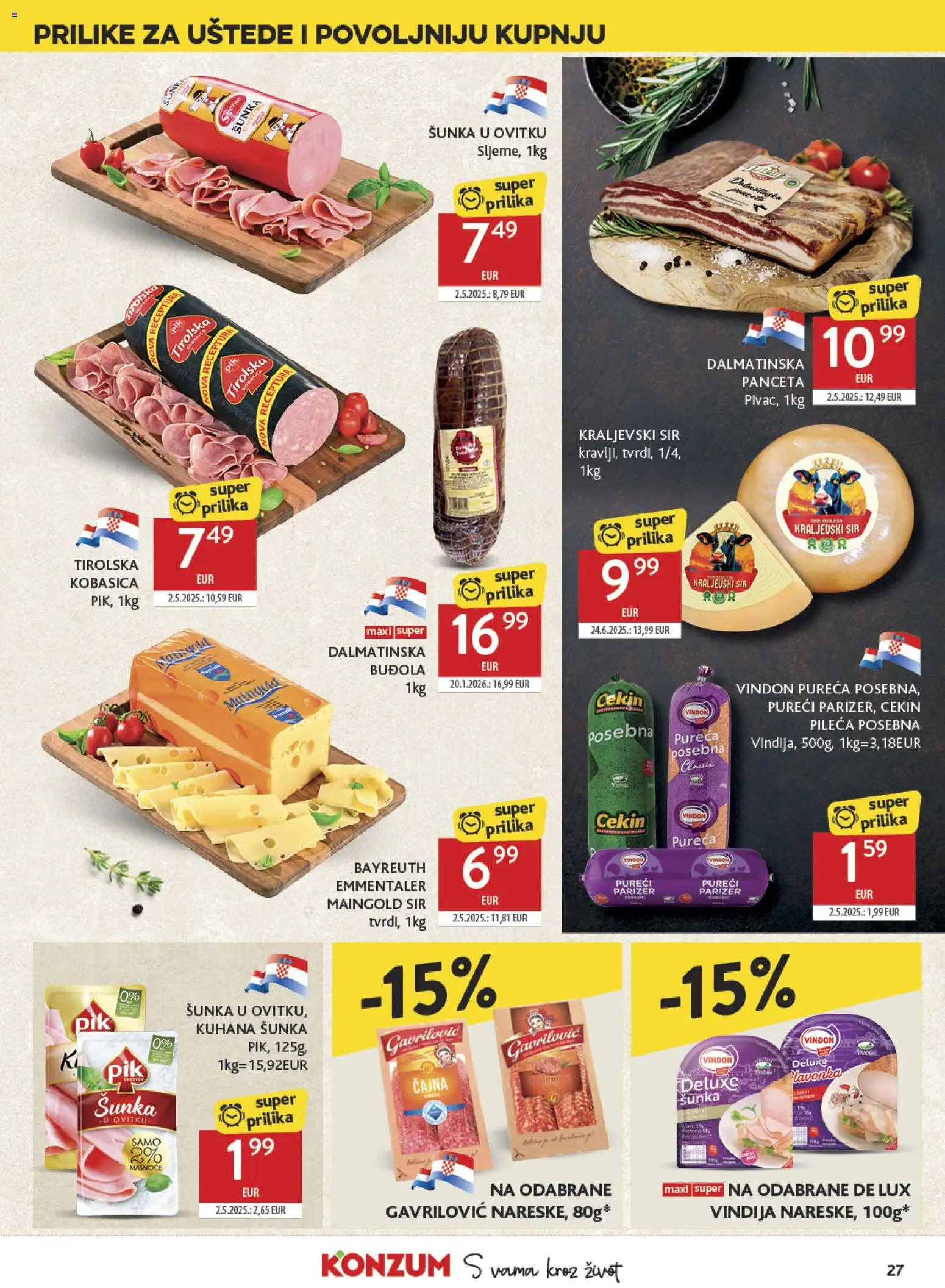 Konzum katalog | vrijedi od 27.05.2026 | Stranica: 27 | Proizvodi: Šunka, Buđola, Kobasica, Parizer