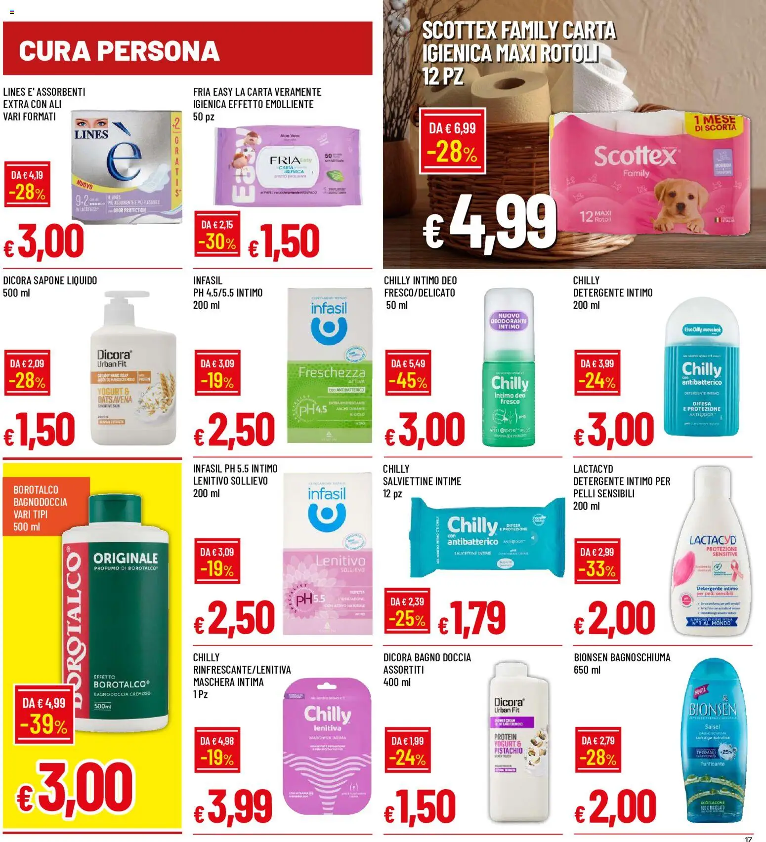 Volantino Galassia del 25/06/2026 | Pagina: 17 | Prodotti: Carta igienica, Bagnoschiuma, Intimo, Profumo