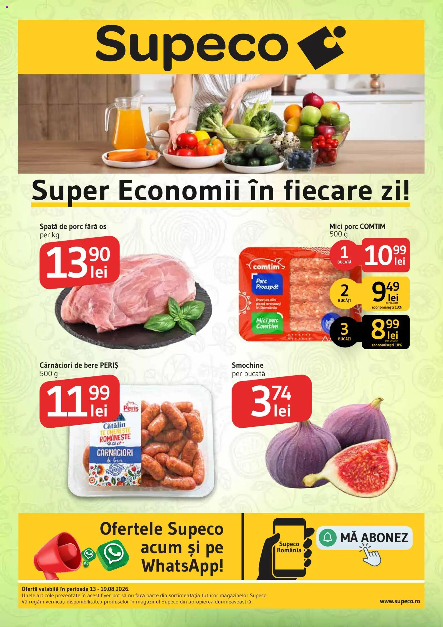 Noul catalog Supeco – valabil de la 13.08.2026 | Pagină: 1 | Produse: Spata de porc, Cârnăciori de bere, Mici, Bere