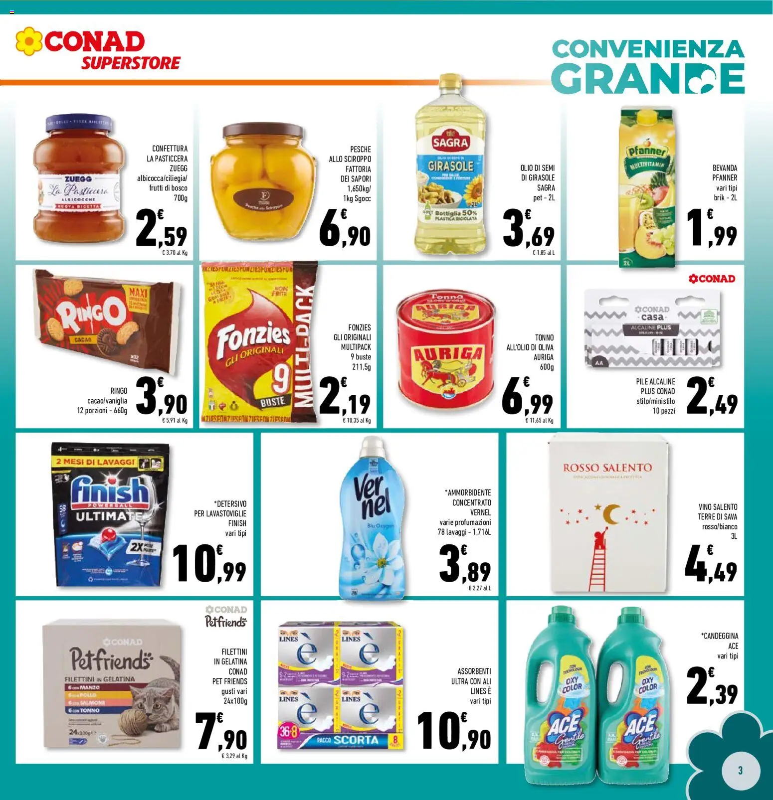 Volantino Conad del 12/08/2026 | Pagina: 3 | Prodotti: Pile, Ammorbidente, Semi di girasole, Olio di semi di girasole