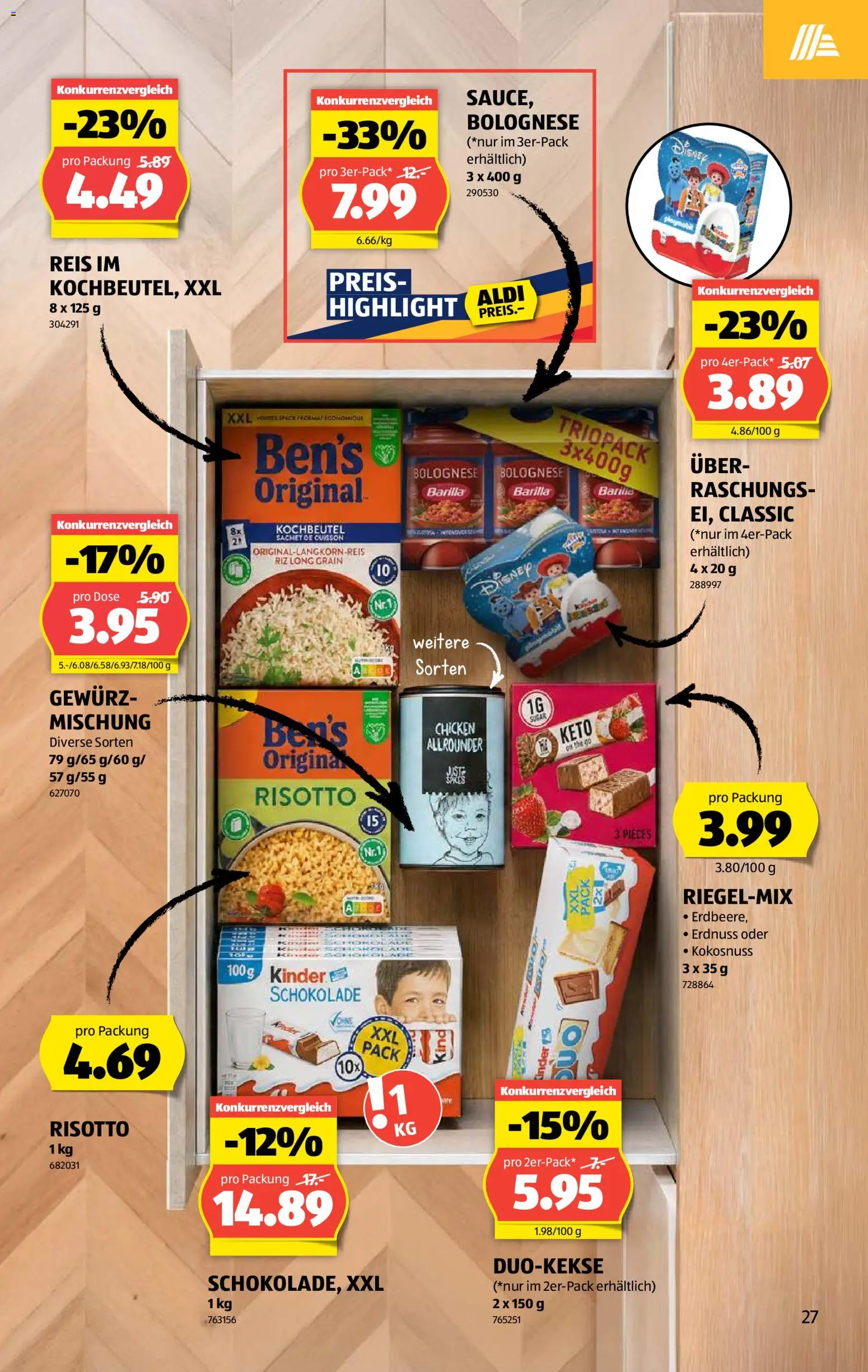 Aldi aktionen – gültig ab 23.07.2026 | Seite: 27 | Produkte: Barilla, Schokolade, Reis, Pasta