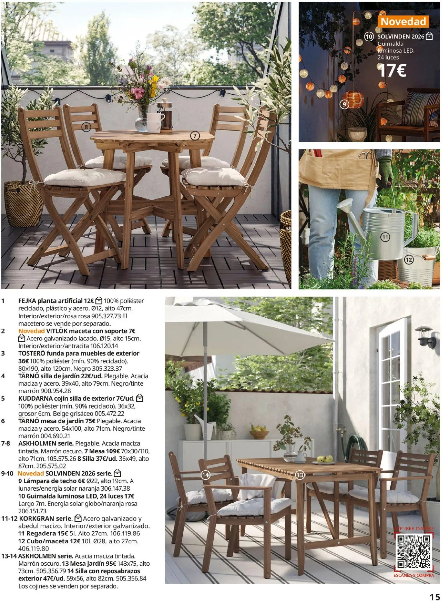 Catálogo IKEA Muebles de exterior │ válido desde el 17/12/2025 | Página: 15 | Productos: Mesa de jardín, Muebles, Silla, Lámpara