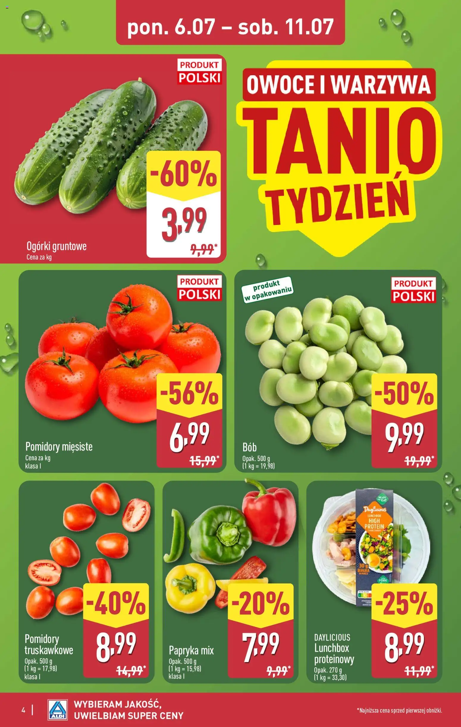 Aldi gazetka od 06.07.2026 | Strona: 4 | Produkty: Papryka, Pomidory, Ogórki gruntowe, Owoce