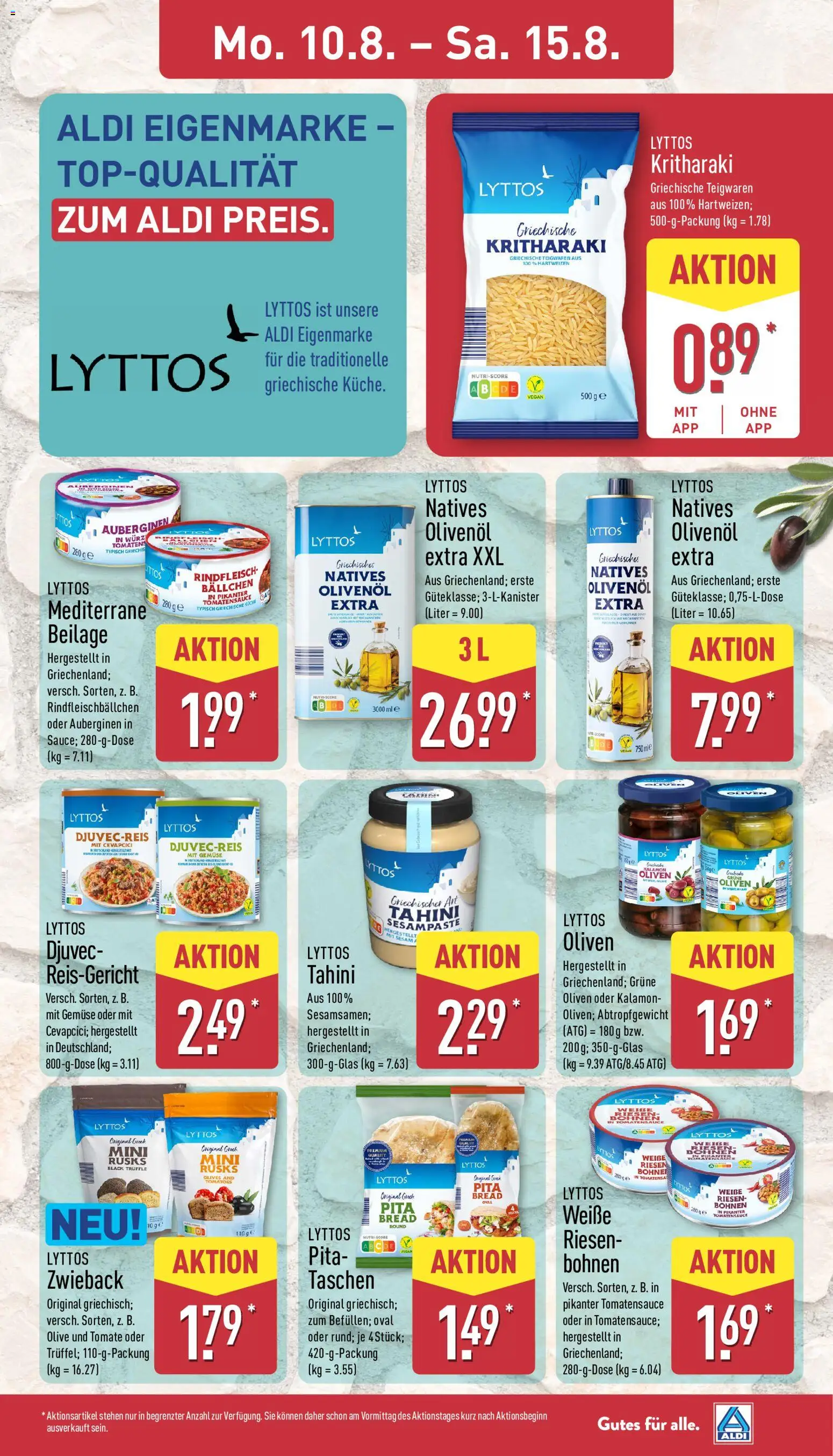 Aldi Prospekt – gültig ab 10.08.2026 | Seite: 13 | Produkte: Olivenol, Küche, Cevapcici, Pasta