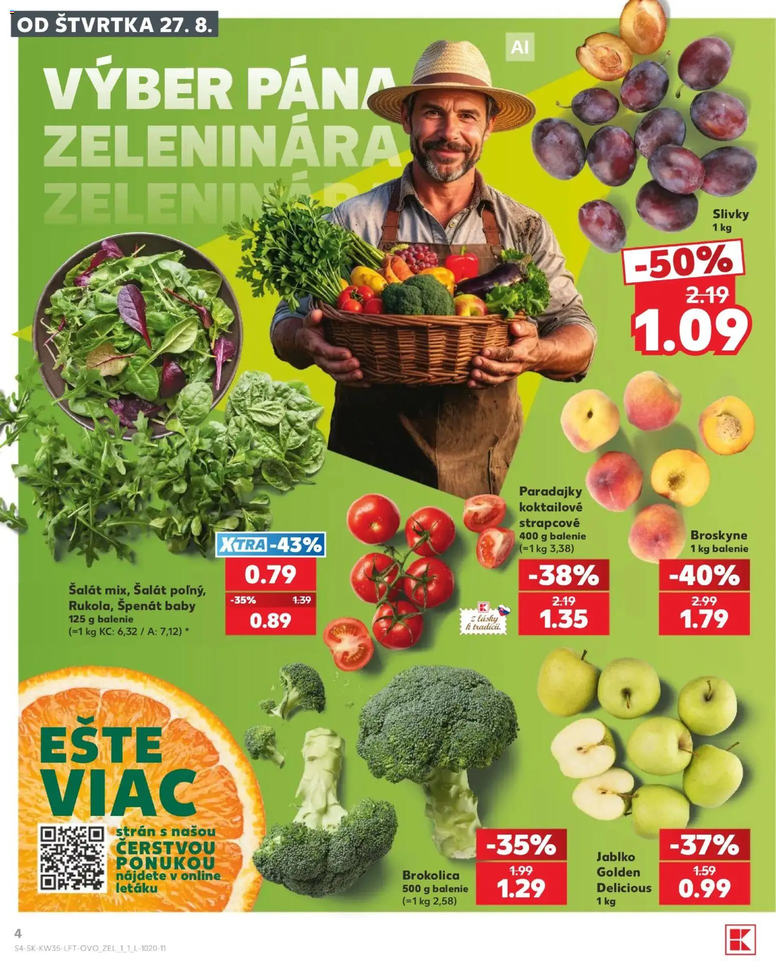 Nové Kaufland akcie – leták je platný od 27.08.2026 | Strana: 4 | Produkty: Šalát, Špenát, Slivky, Broskyne