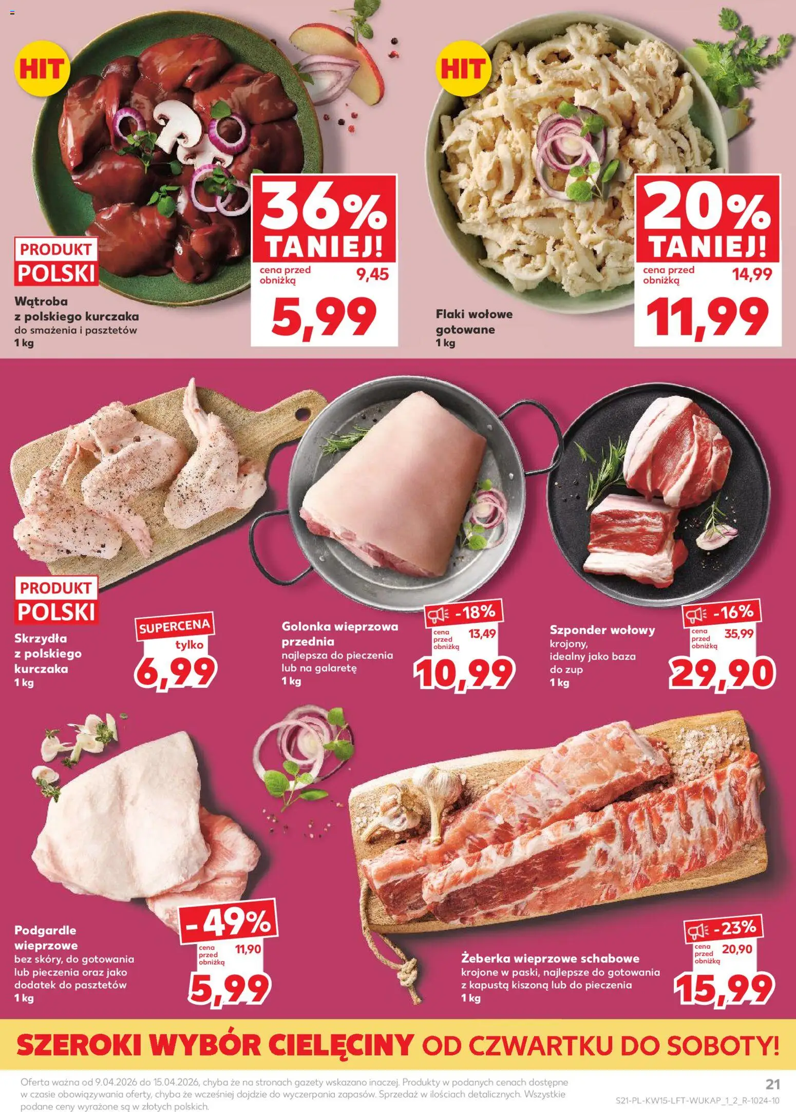 Kaufland gazetka od 09.04.2026 | Strona: 21 | Produkty: Kapusta kiszona, Golonka wieprzowa, Flaki, Flaki wołowe