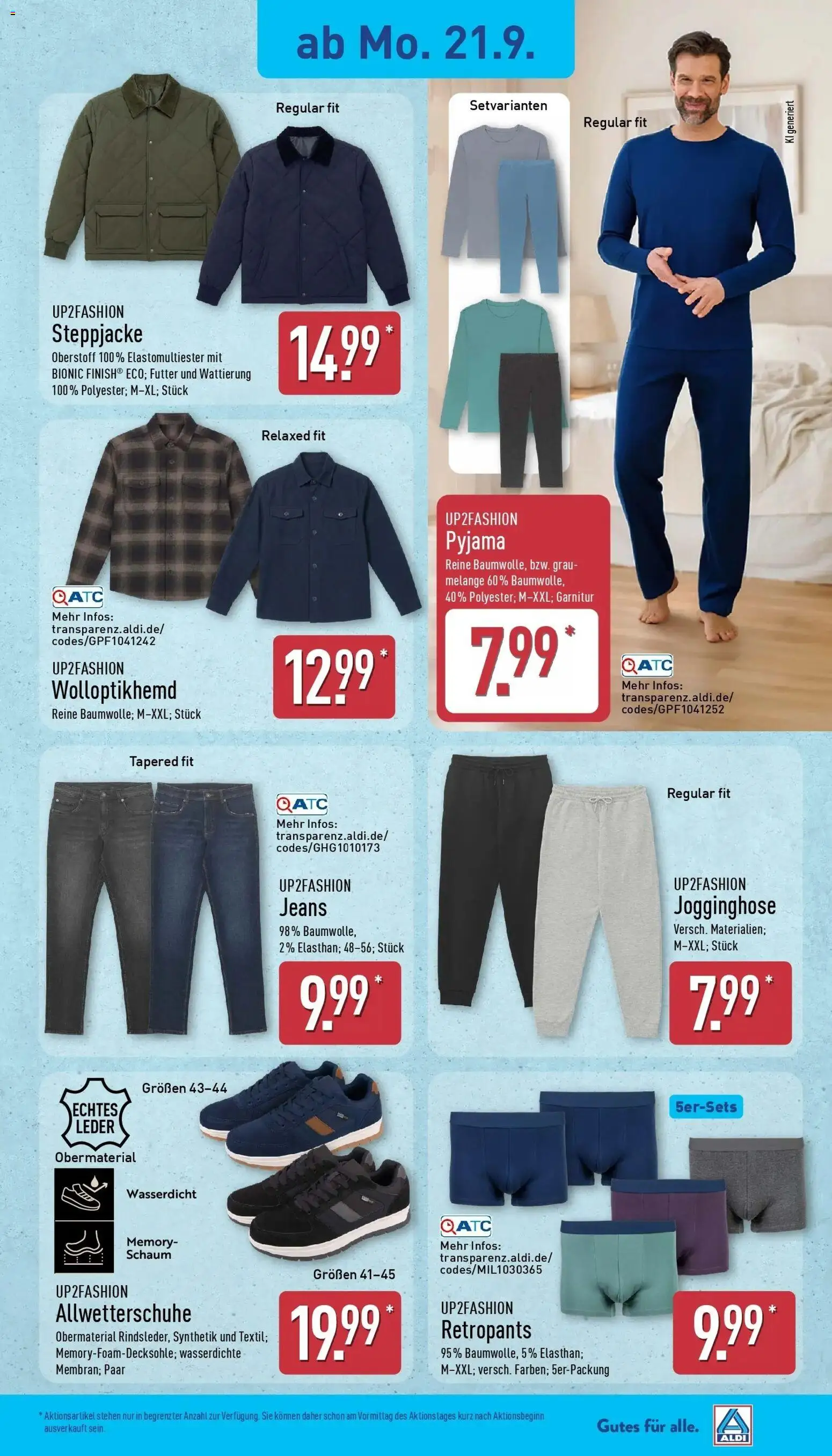 Aldi Aktueller Prospekt (ab 21.09.2026) » Angebote Online | Seite: 15 | Produkte: Shirt, Jogginghose, Pyjama, Jeans
