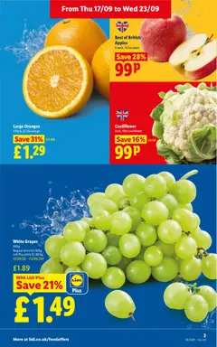 Preview of Weekly offers Lidl valid from 17/09/2026 | Page: 3 | Products: Grapes, Apples, Oranges, Cauliflower