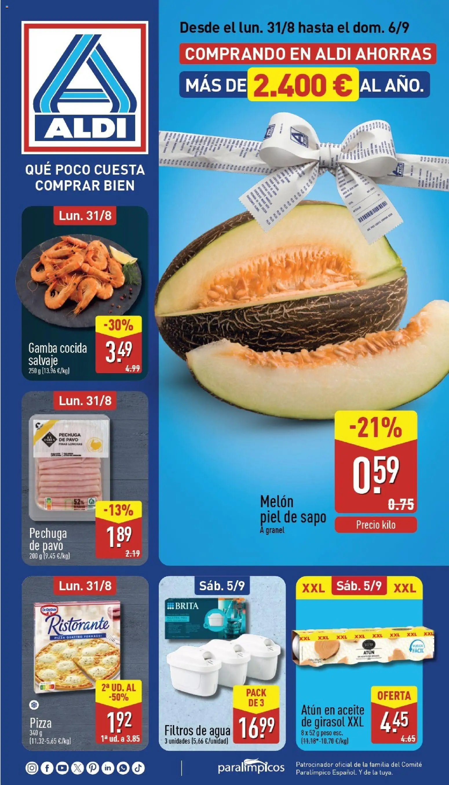 Aldi folleto Península │ válido desde el 31/08/2026 | Página: 1 | Productos: Atún, Peso, Agua, Gamba