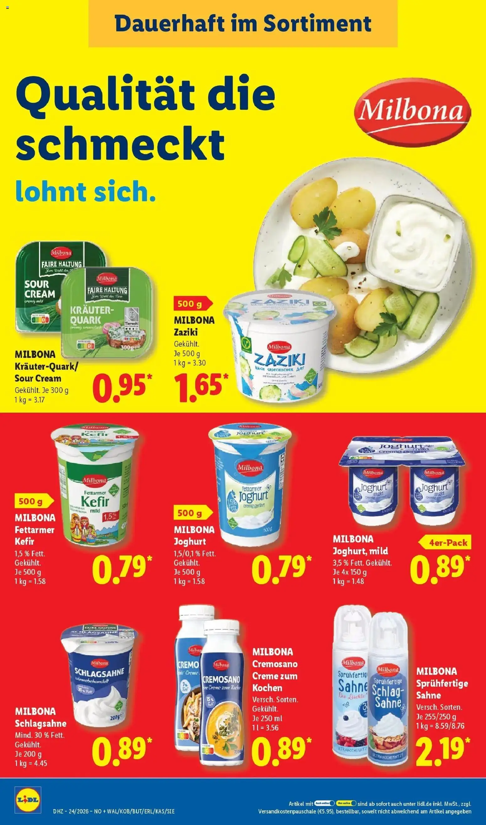 Lidl Prospekt Künzell – gültig ab 08.06.2026 | Seite: 26 | Produkte: Kefir, Schlagsahne, Joghurt, Sahne