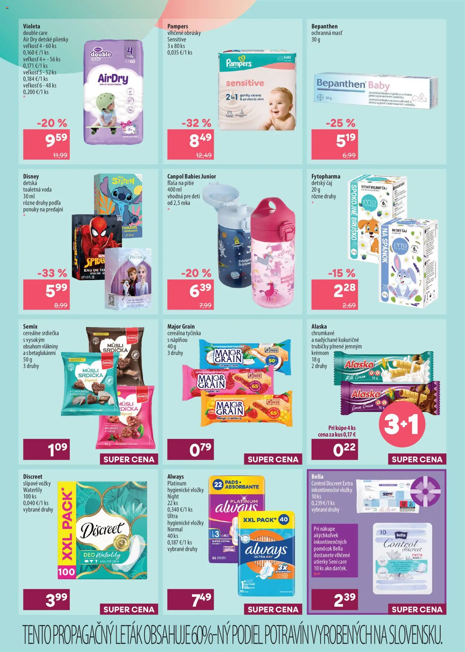 Nové 101 drogerie akcie – leták je platný od 09.09.2026 | Strana: 4 | Produkty: Müsli, Plienky, Utierky, Bylinný čaj