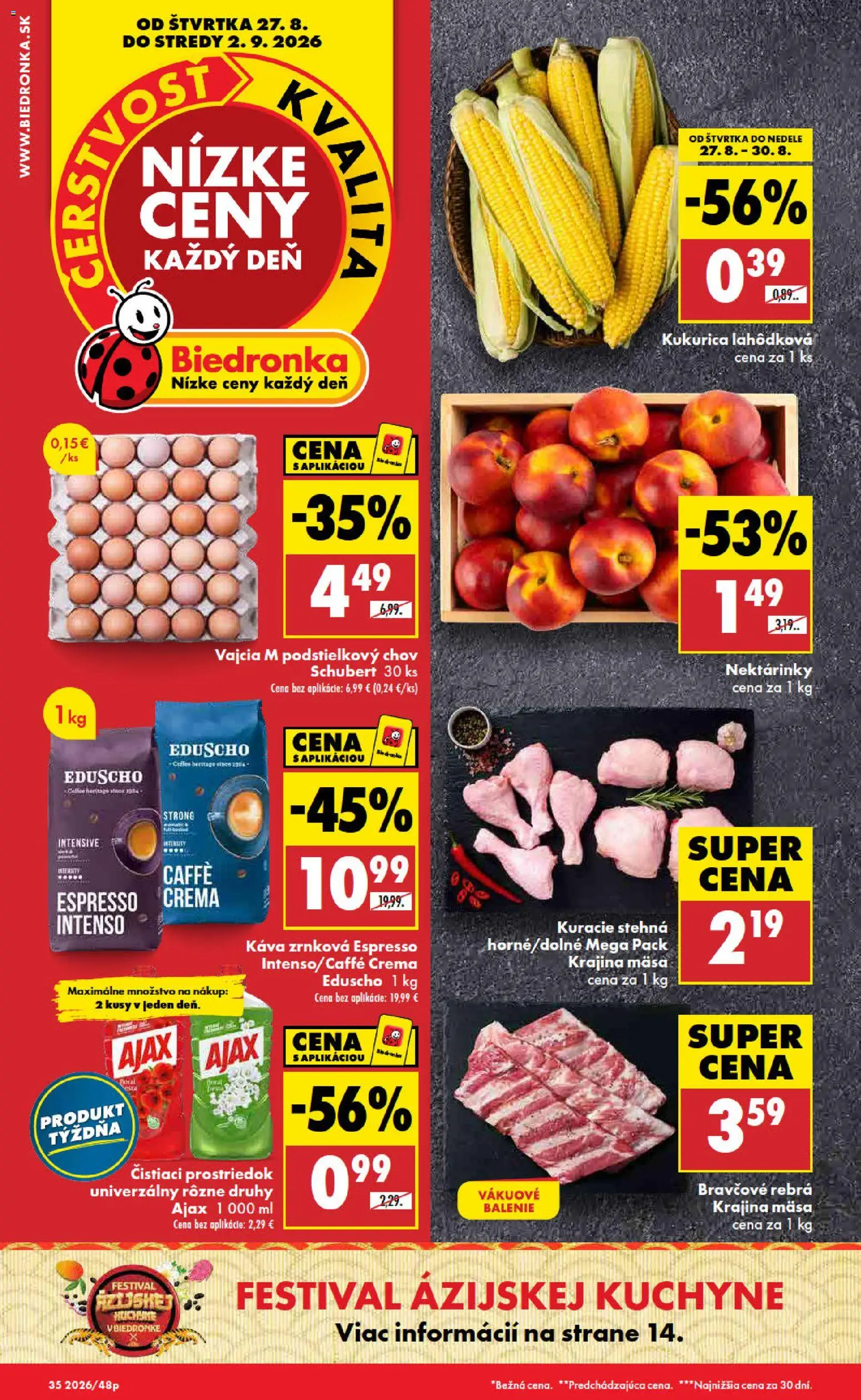 Nové Biedronka akcie – leták je platný od 27.08.2026 | Strana: 1 | Produkty: Vajcia M, Kuracie stehná, Kuchyne, Stehná