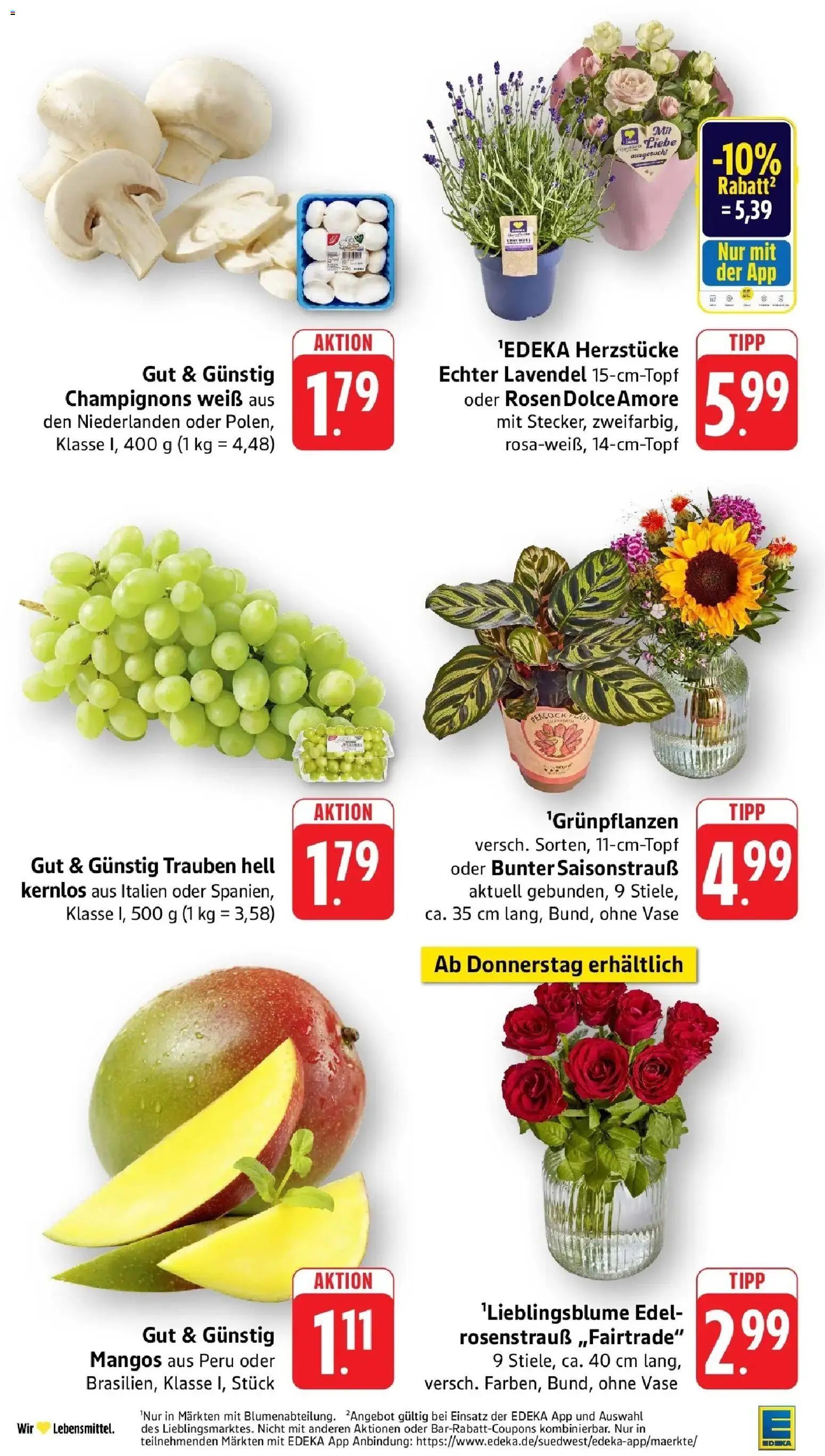 Edeka prospekt Heppenheim – gültig ab 13.07.2026 | Seite: 10 | Produkte: Trauben, Vase, Champignons, Lavendel