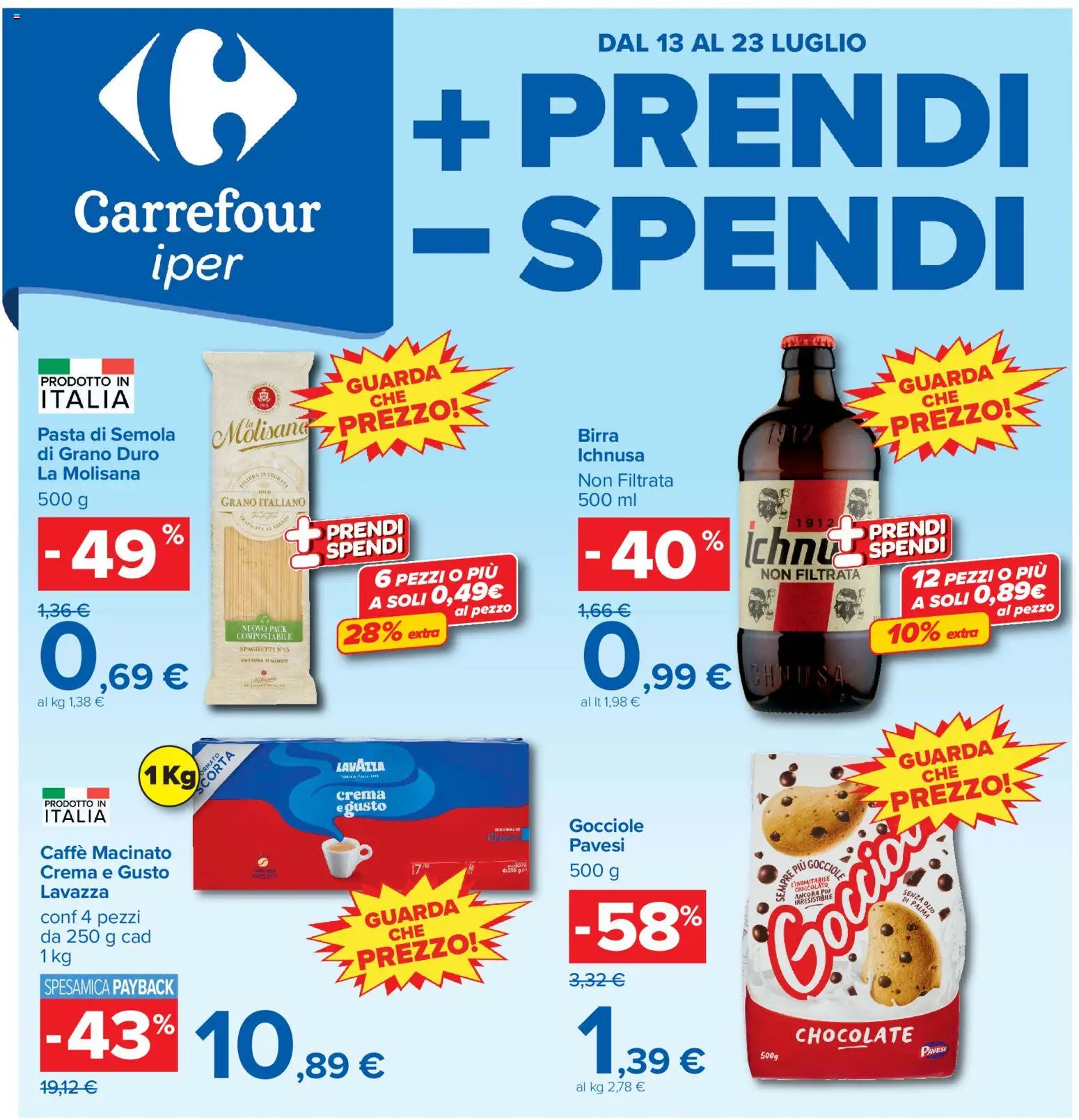 Volantino Carrefour del 13/07/2026 | Pagina: 1 | Prodotti: Caffè, Birra, Pasta, Macinato