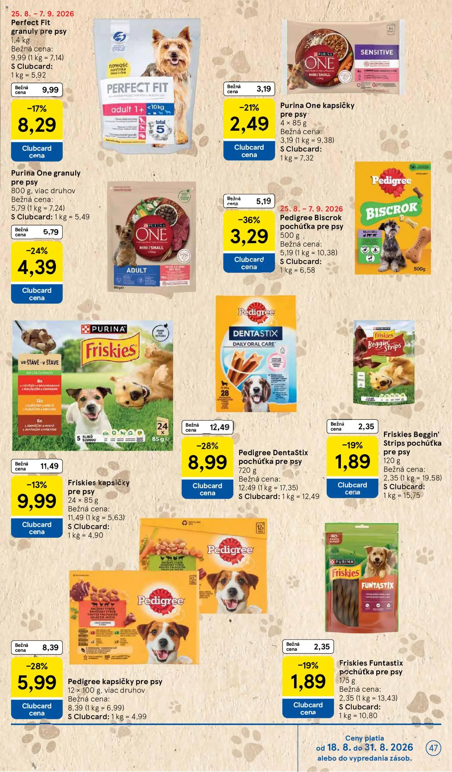 Nové Tesco akcie – leták je platný od 26.08.2026 | Strana: 47 | Produkty: Friskies, Kapsičky