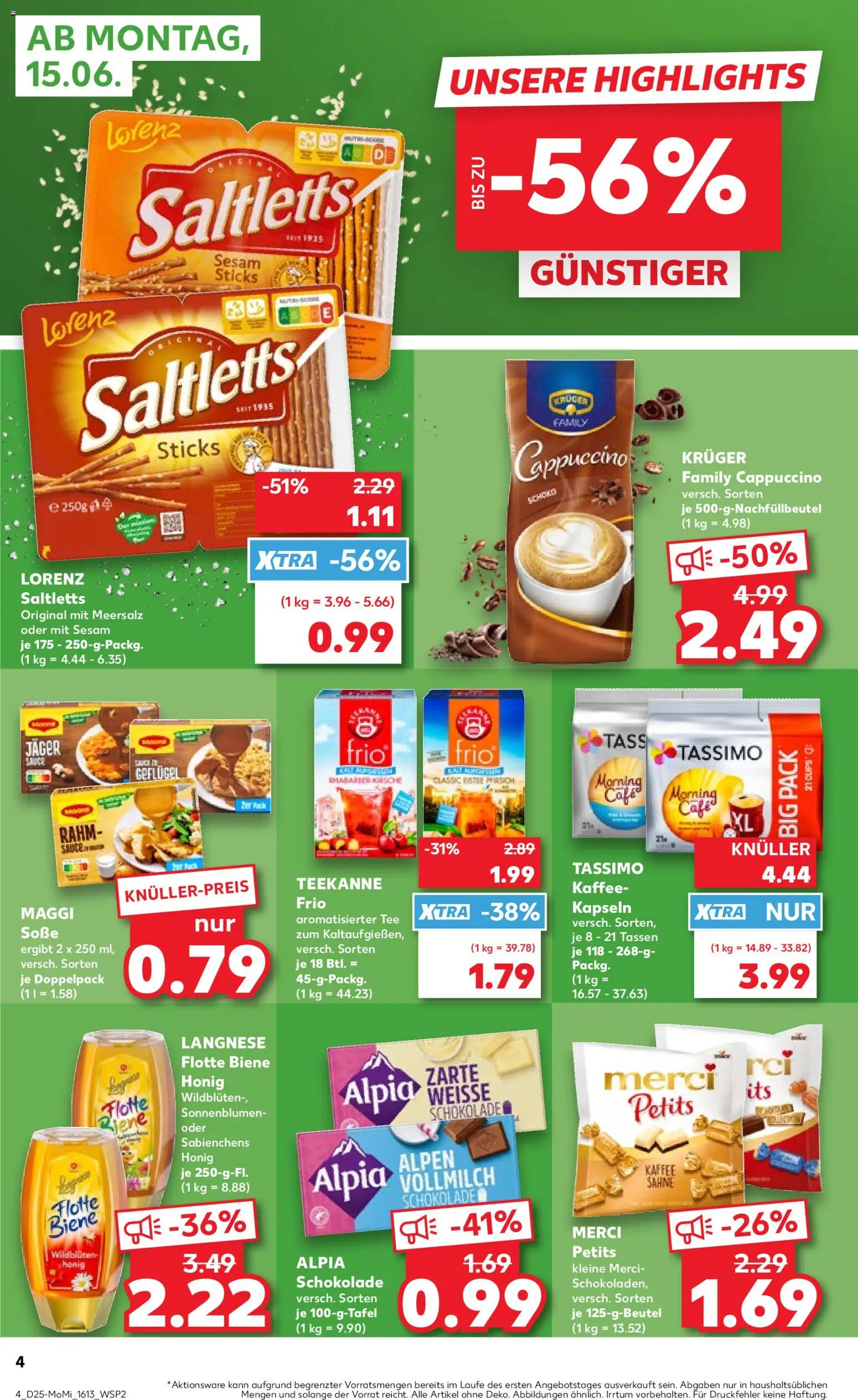 Kaufland Prospekt Hannover – gültig ab 15.06.2026 | Seite: 4 | Produkte: Merci, Langnese, Kaffee, Schokolade