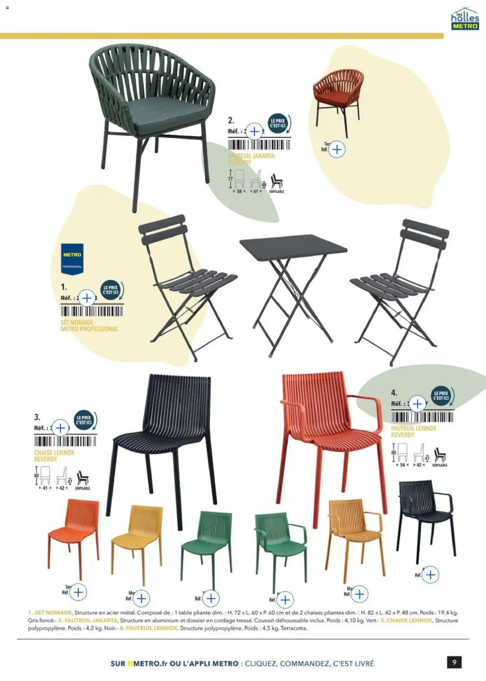 {H1} | Page: 9 | Produits: Fauteuil, Table, Chaise, Livre