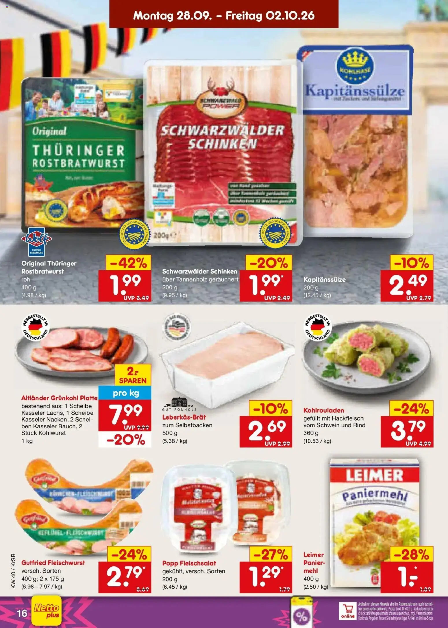 Netto Marken-Discount Prospekt Jüchen – gültig ab 28.09.2026 | Seite: 22 | Produkte: Mehl, Schinken, Hackfleisch