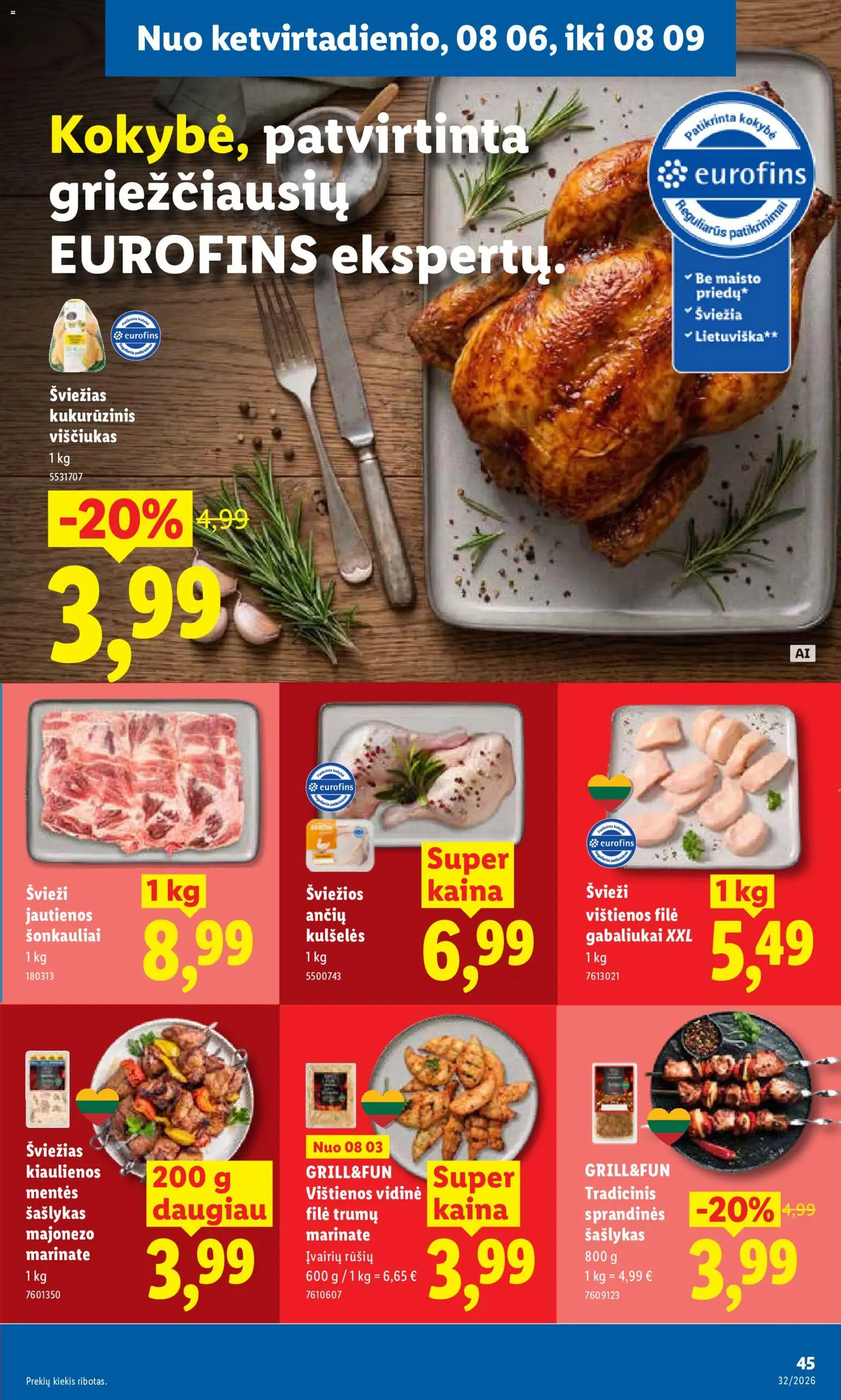 LIDL akcijos nuo 2026.08.03 | Puslapis: 45 | Prekių: Vištienos, Kiaulienos, Jautienos, Viščiukas