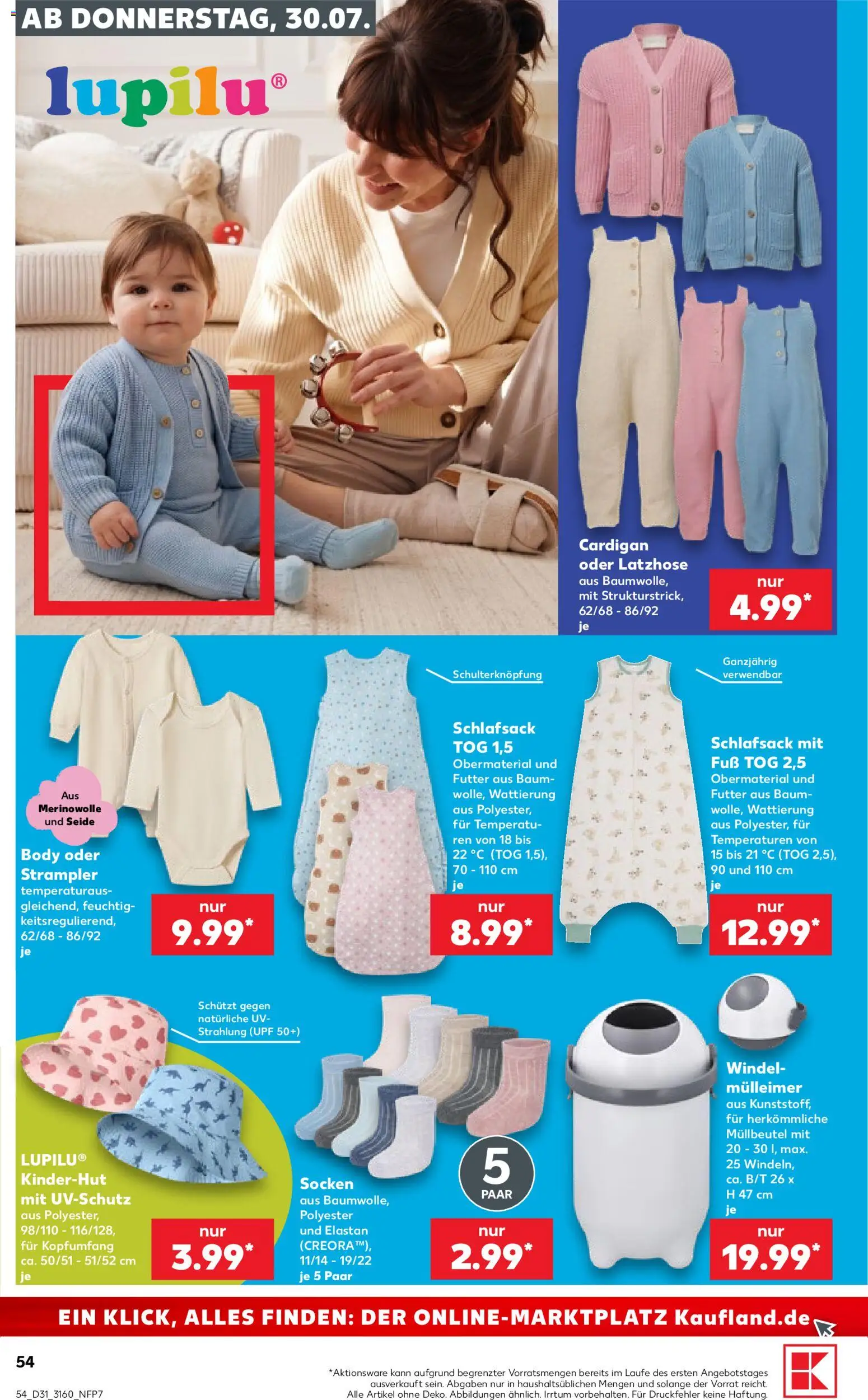 Kaufland Prospekt Rostock – gültig ab 30.07.2026 | Seite: 54 | Produkte: Cardigan, Schlafsack, Socken