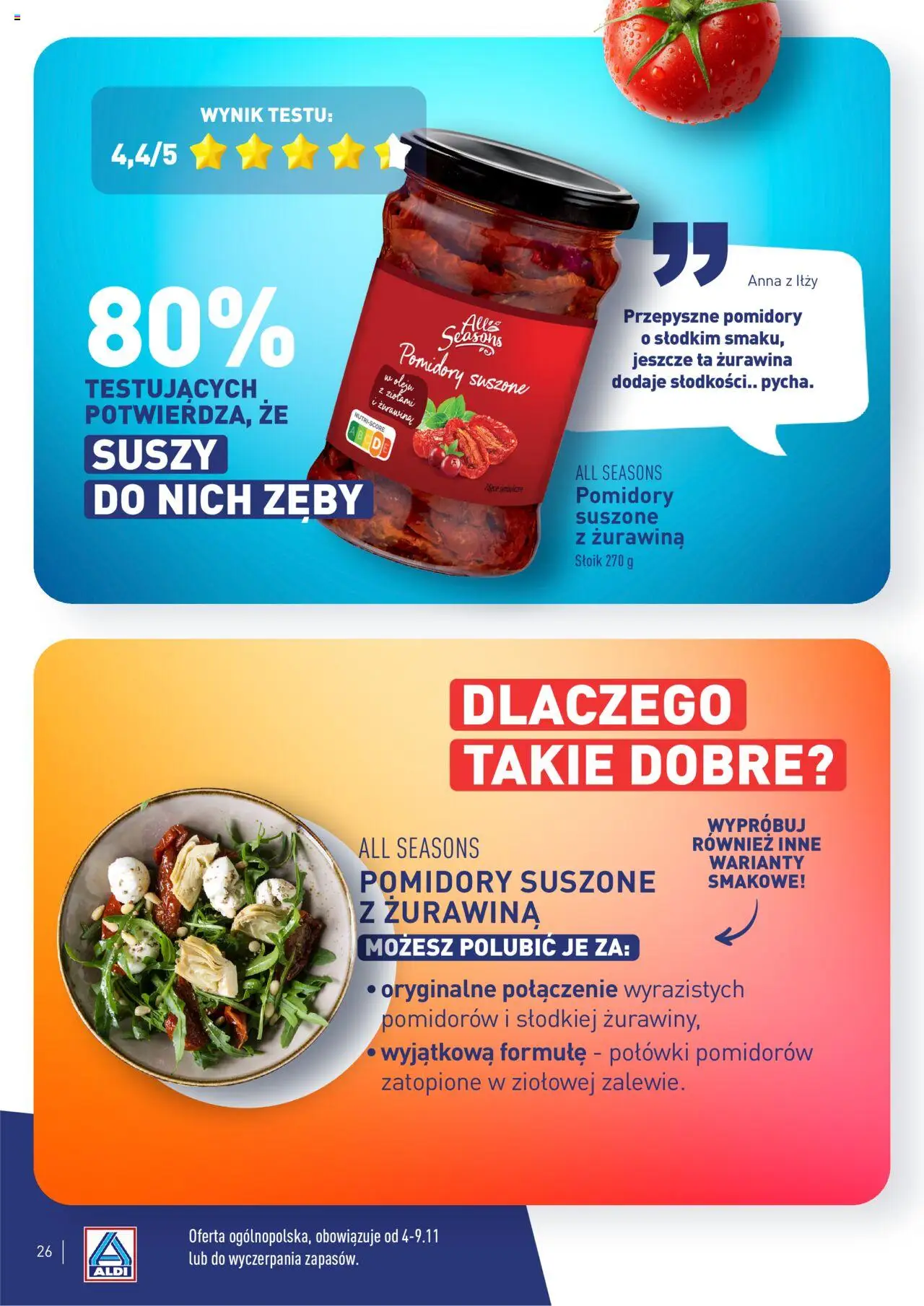 Aldi Gazetka - Wielki test od 04.11.2024 | Strona: 26 | Produkty: Pomidory suszone z żurawiną, Pomidory suszone, Żurawina, Pomidory