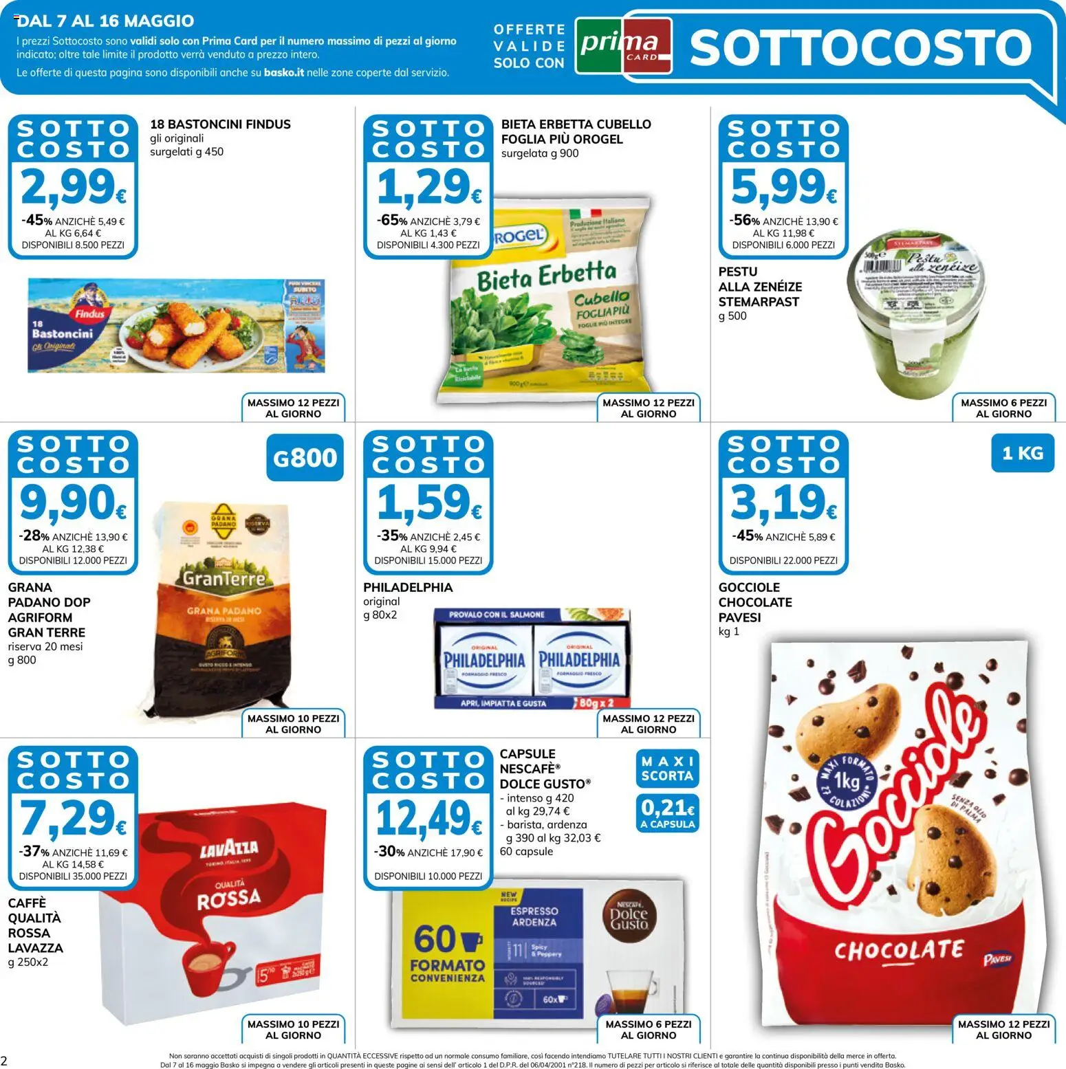 Volantino Basko del 07.05.2026 | Pagina: 2 | Prodotti: Caffè, Pasta, Grana Padano, Lavazza