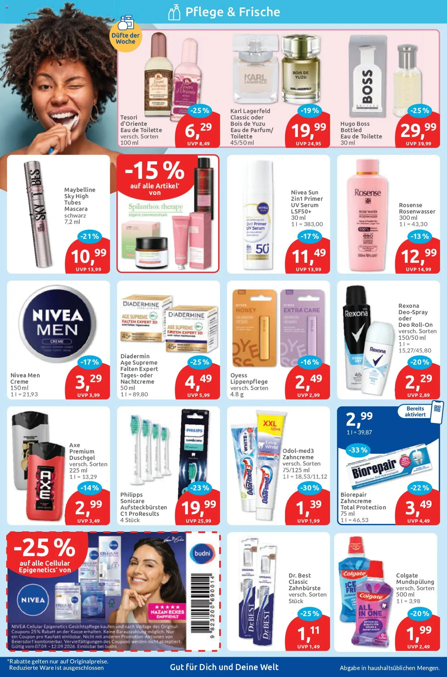Budni Prospekt – gültig ab 07.09.2026 | Seite: 2 | Produkte: Creme, Deospray, Serum, Hugo