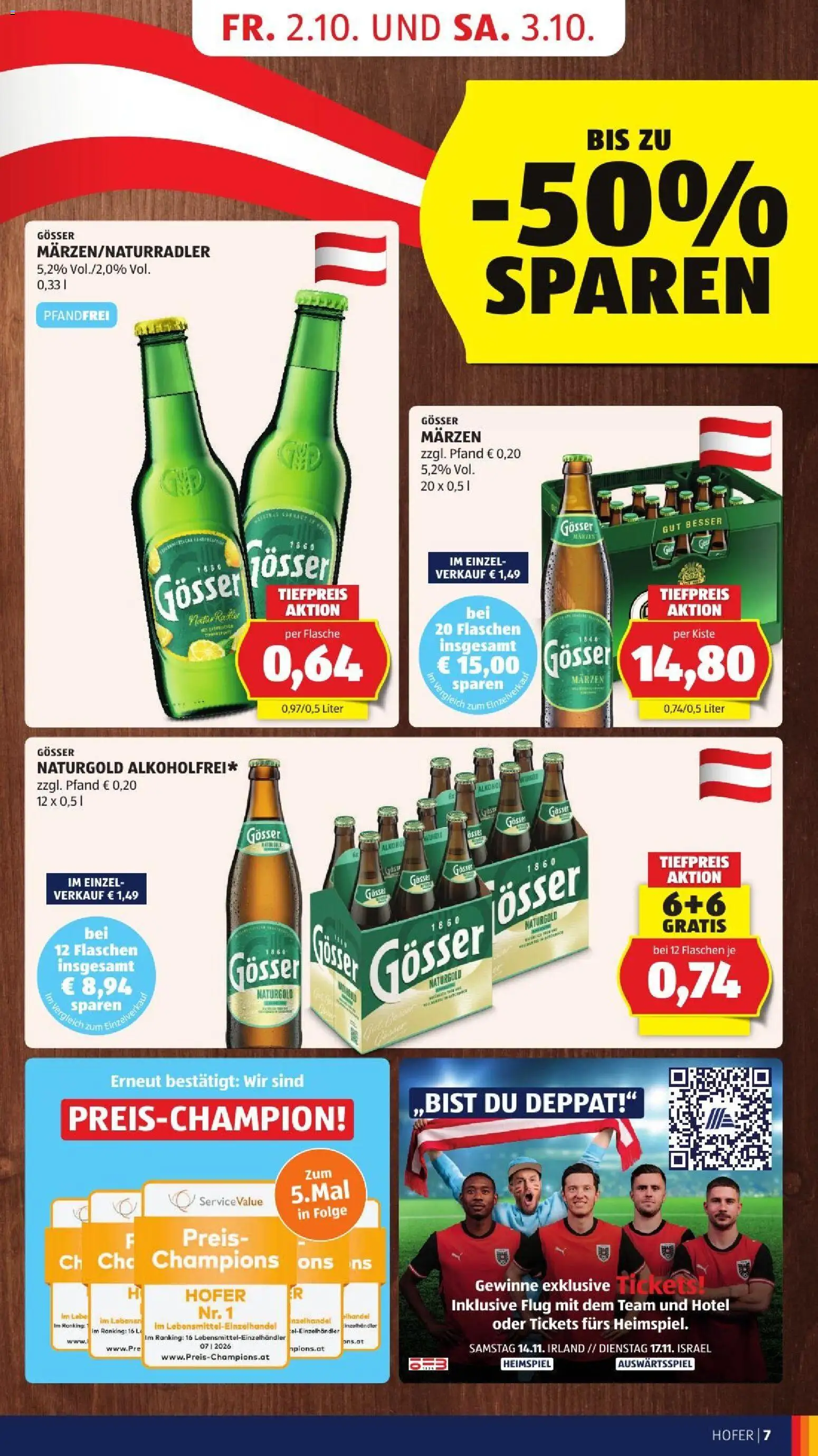Hofer AT akciós ujság - amely érvényes a következő dátumtól: 2026.10.02. | Oldal: 15 | Termékek: Alkohol, Gösser