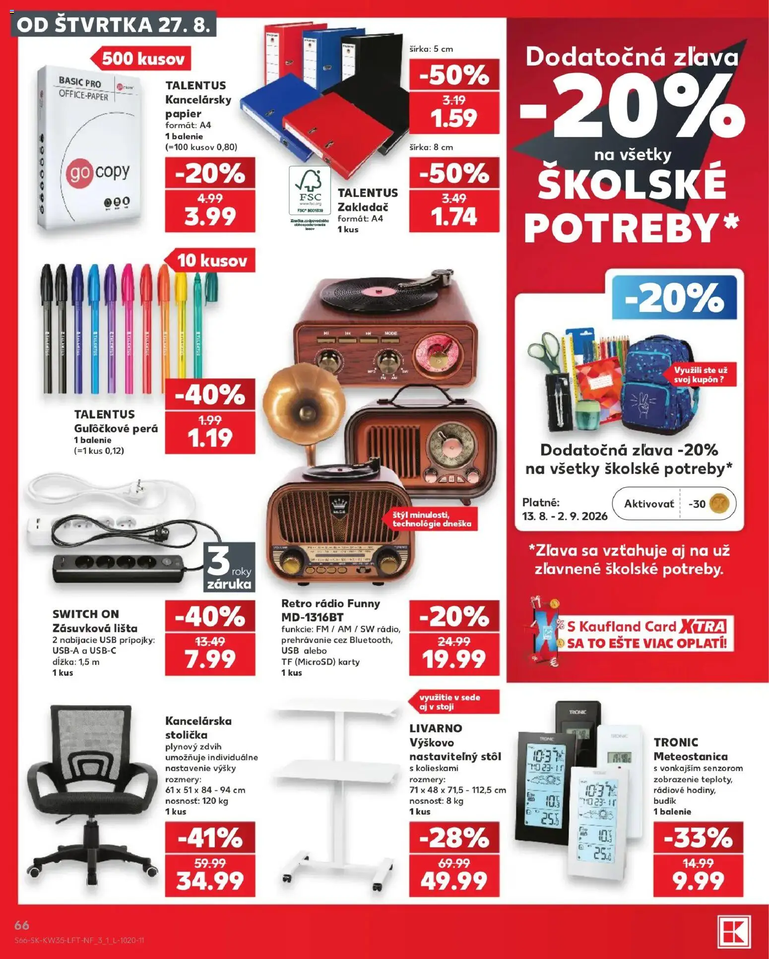 Nové Kaufland akcie – leták je platný od 27.08.2026 | Strana: 66 | Produkty: Nastaviteľný stôl, Kancelárska stolička, Stôl