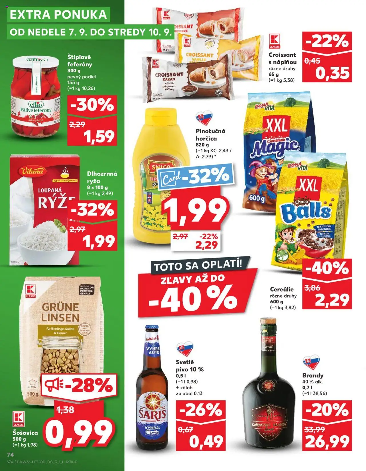 Nové Kaufland akcie – leták je platný od 04.09.2025 | Strana: 74 | Produkty: Pivo, Ryža, Protein, Karpatské brandy