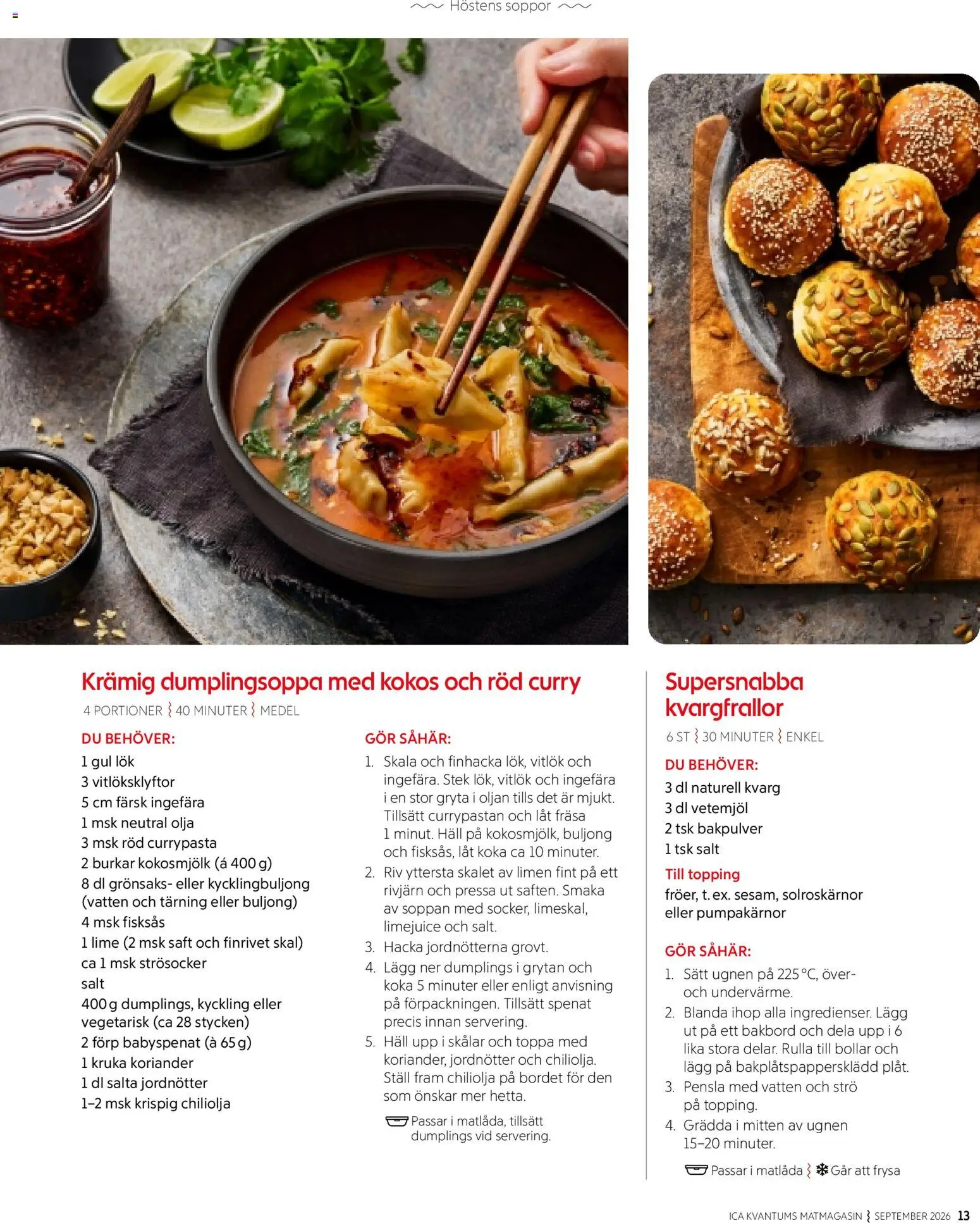 ICA Kvantum reklamblad aktuell från 01/09/2026 | Sida: 13 | Produkter: Babyspenat, Gul lök, Lime, Vetemjöl