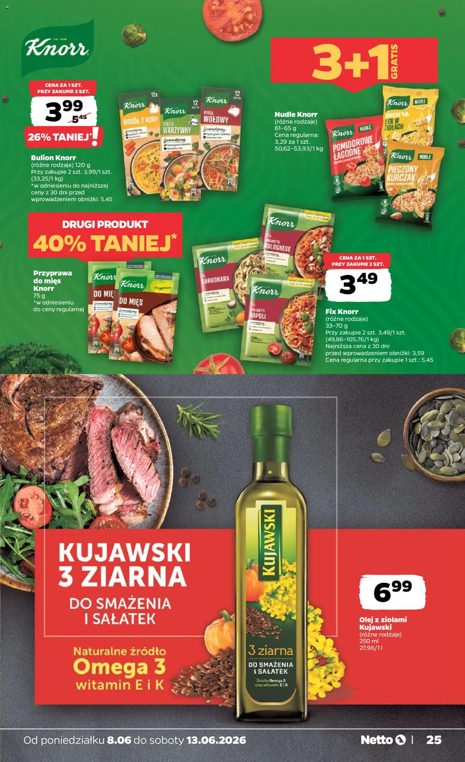 Netto gazetka od poniedziałku spożywcza od 08.06.2026 | Strona: 25 | Produkty: Carbonara, Kurczak, Ser, Olej