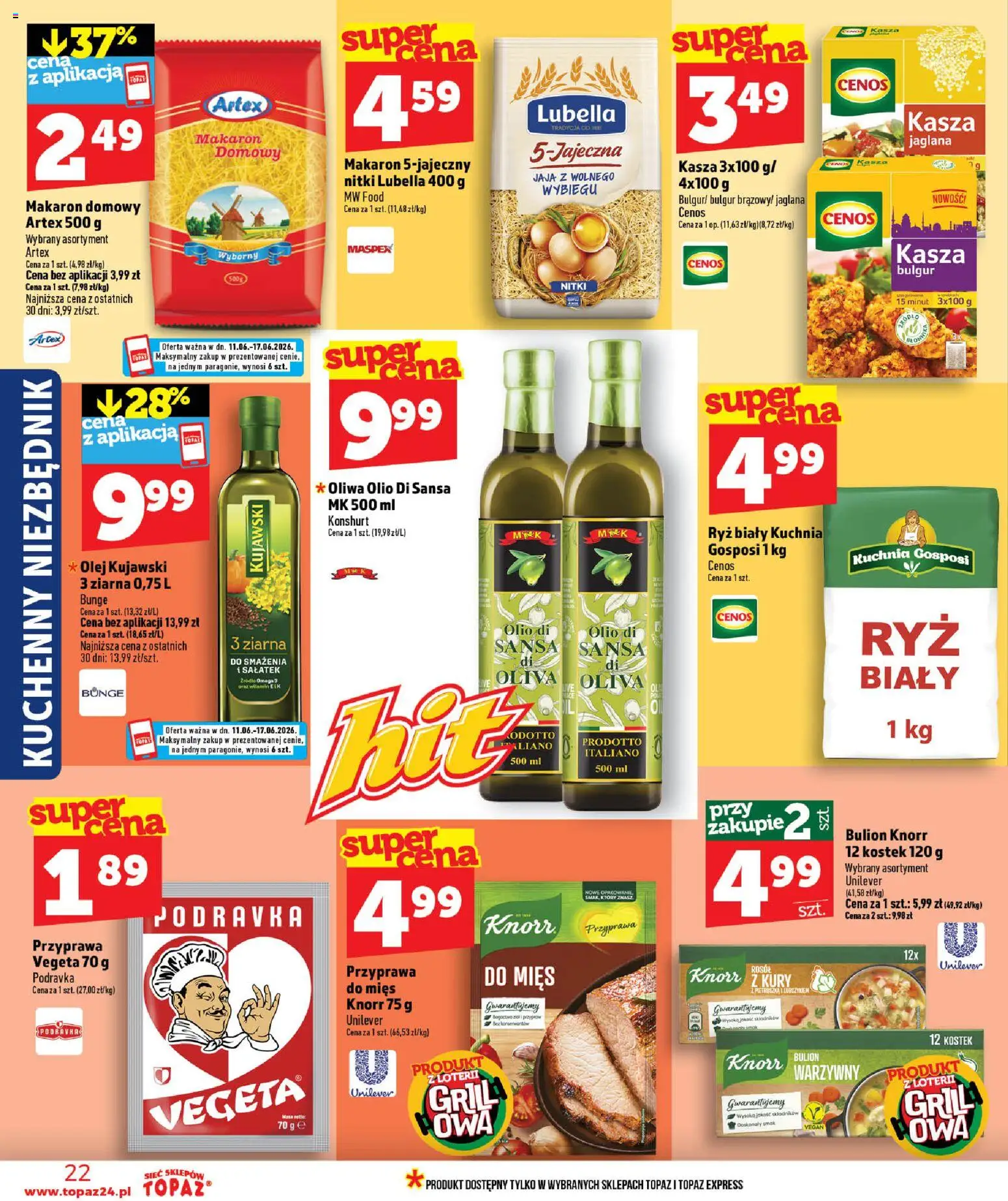 Topaz gazetka od 11.06.2026 | Strona: 22 | Produkty: Bulgur, Olej, Makaron, Jaja
