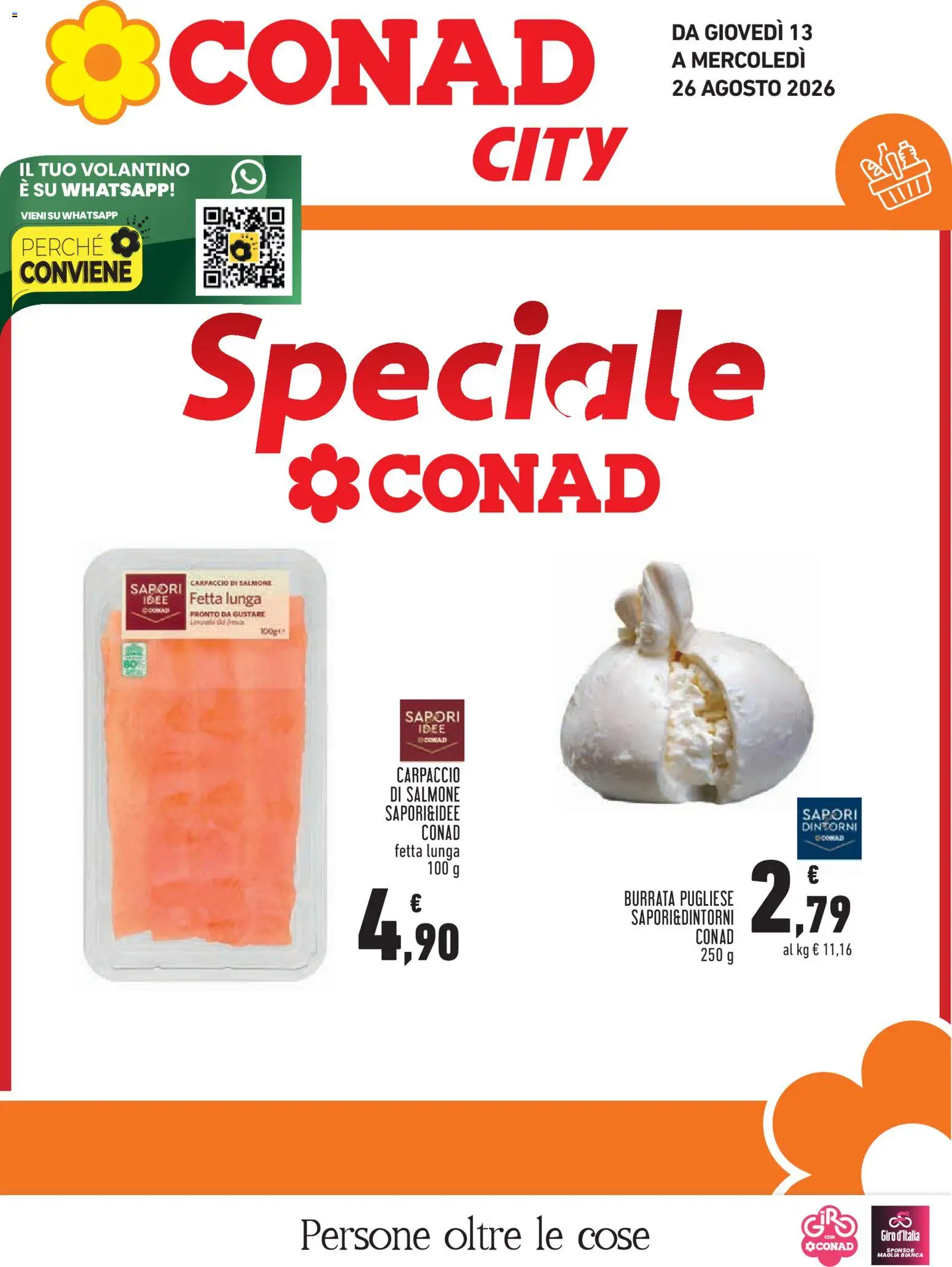 Volantino Conad del 13/08/2026 | Pagina: 1 | Prodotti: Carpaccio, Salmone, Burrata