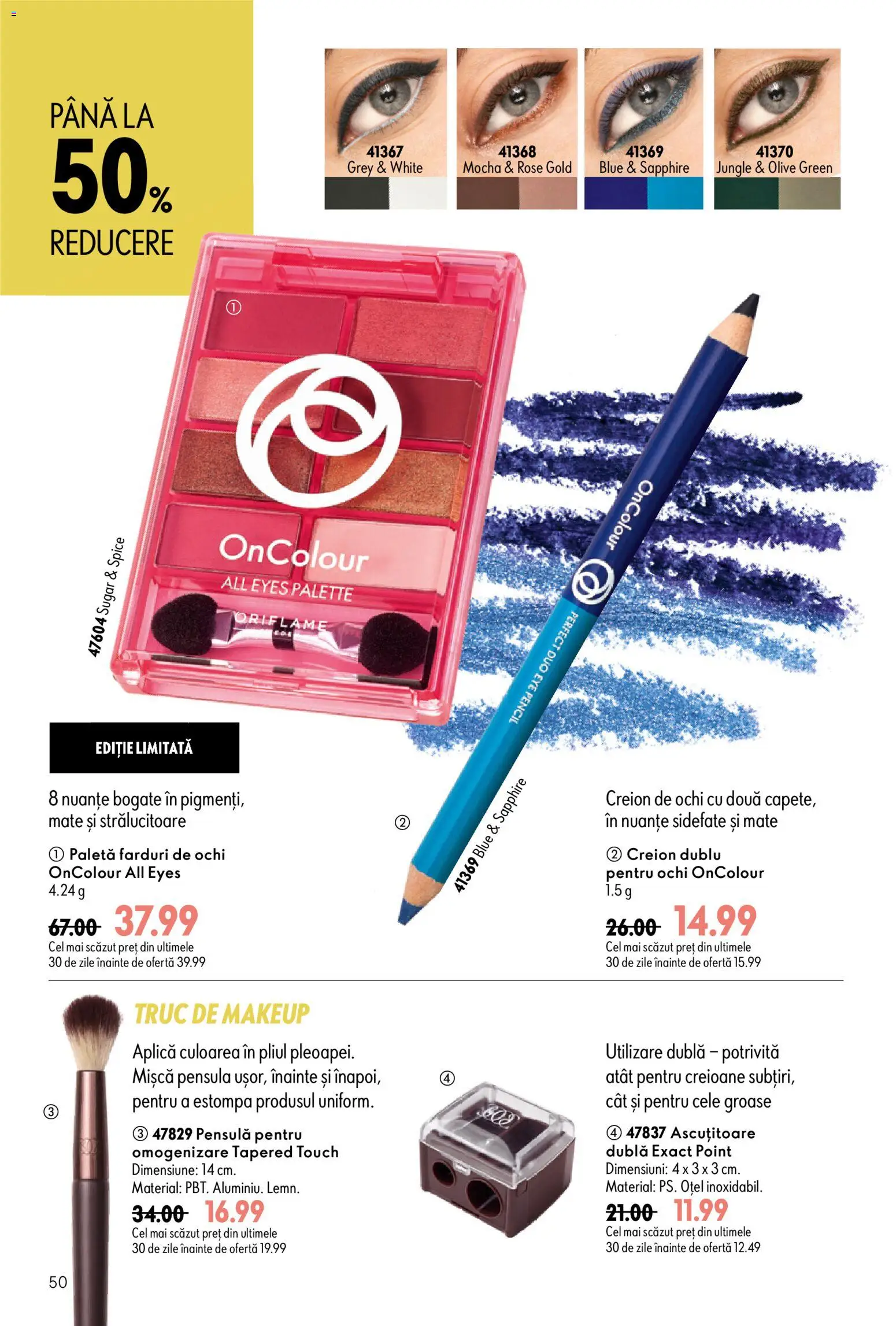 Noul catalog Oriflame – valabil de la 29.07.2026 | Pagină: 50 | Produse: Ochi, Aplică, Ascuțitoare, Creion de ochi