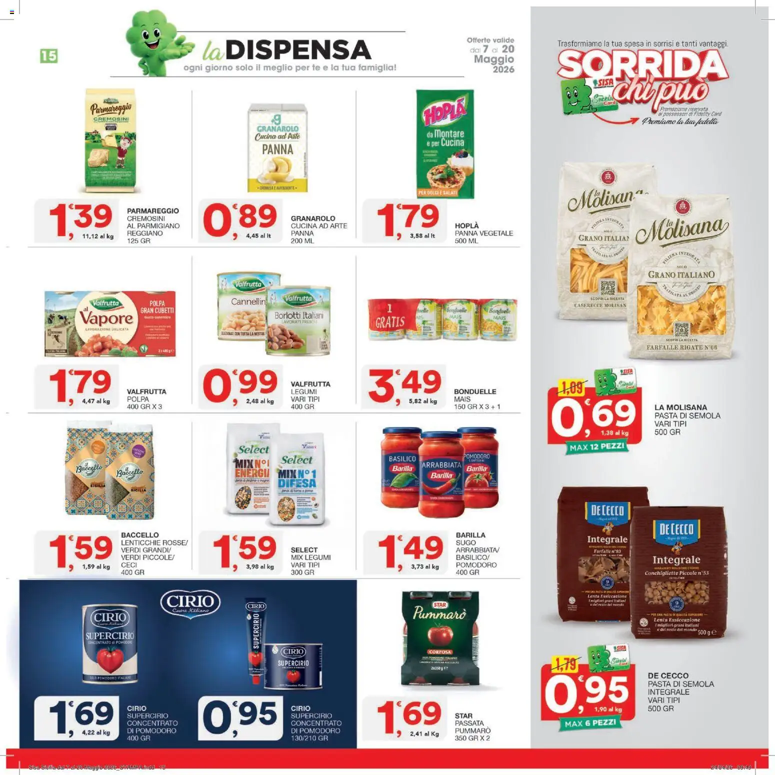 Volantino SISA del 07.05.2026 | Pagina: 15 | Prodotti: Legumi, Tè, Stampa, Parmigiano