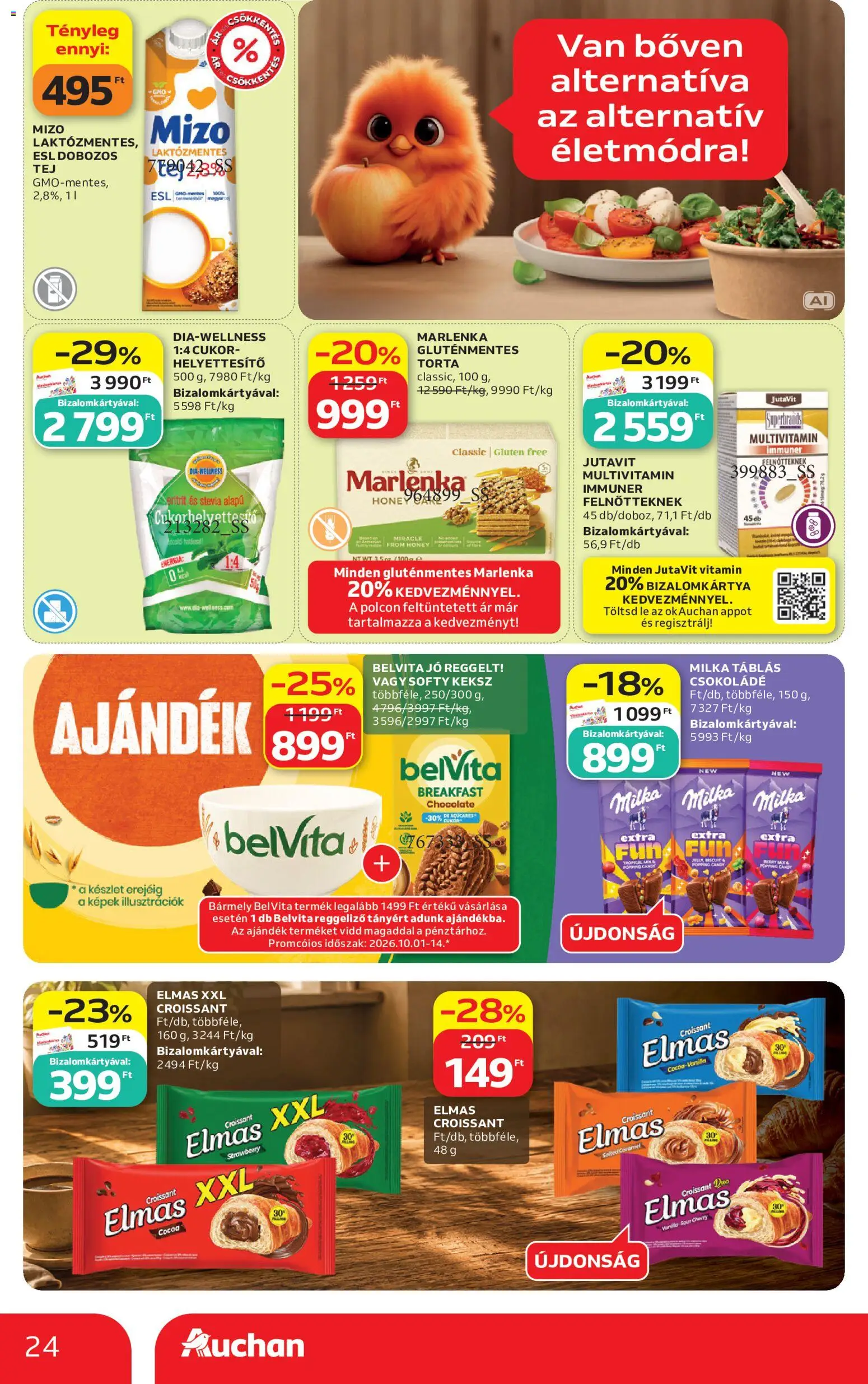 Auchan akciós ujság - amely érvényes a következő dátumtól: 2026.10.01. | Oldal: 24 | Termékek: Mizo, Multivitamin, Cukor, Eritrit