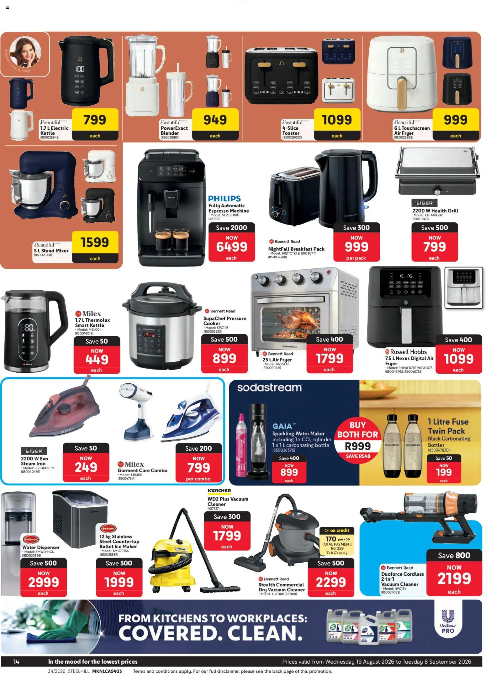 New Makro catalogue – valid from 19/08/2026 | Page: 14 | Products: Grill, Vacuum cleaner, Iron, Cooker
