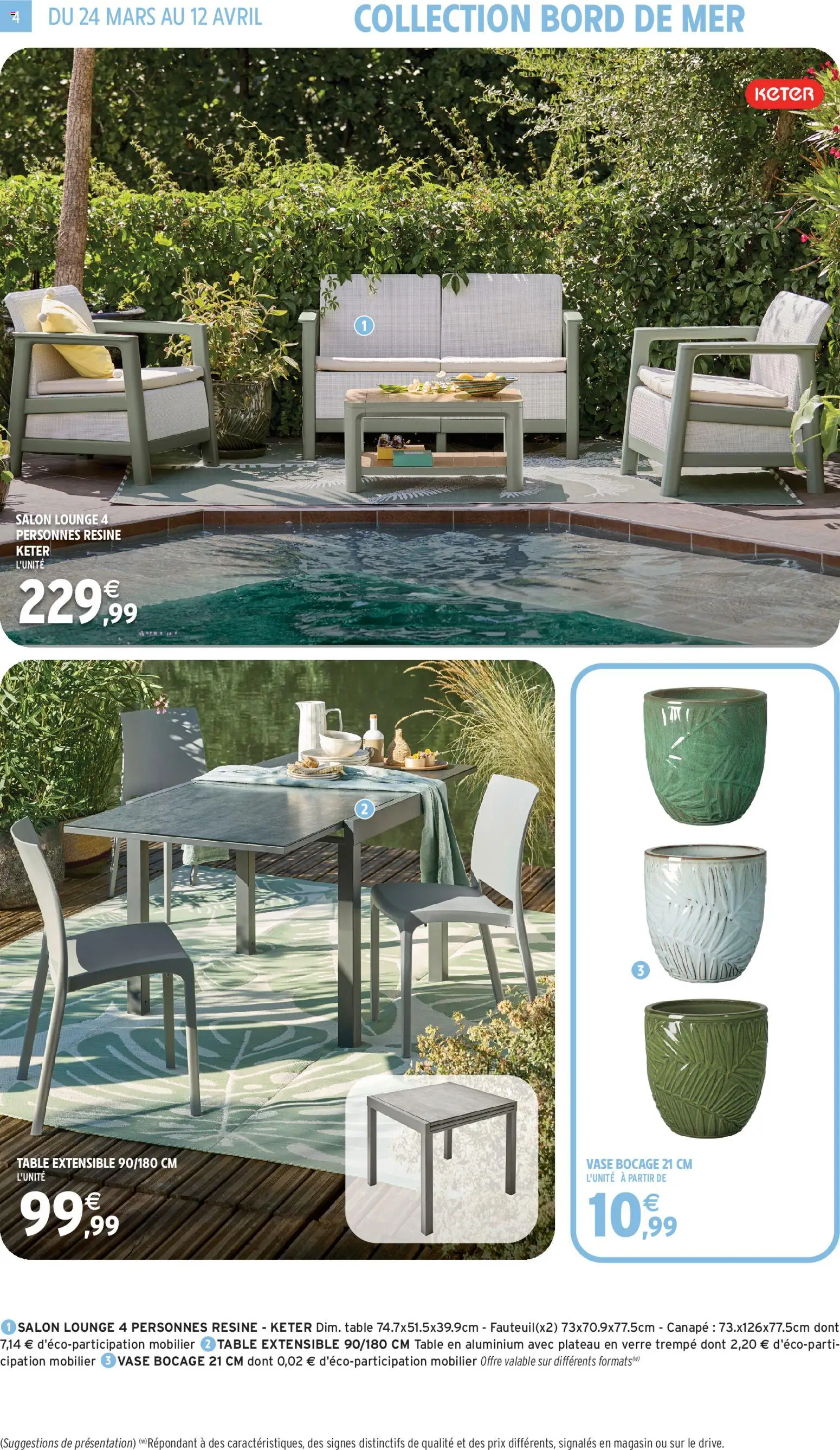 {H1} | Page: 4 | Produits: Plateau, Table extensible, Fauteuil, Vase