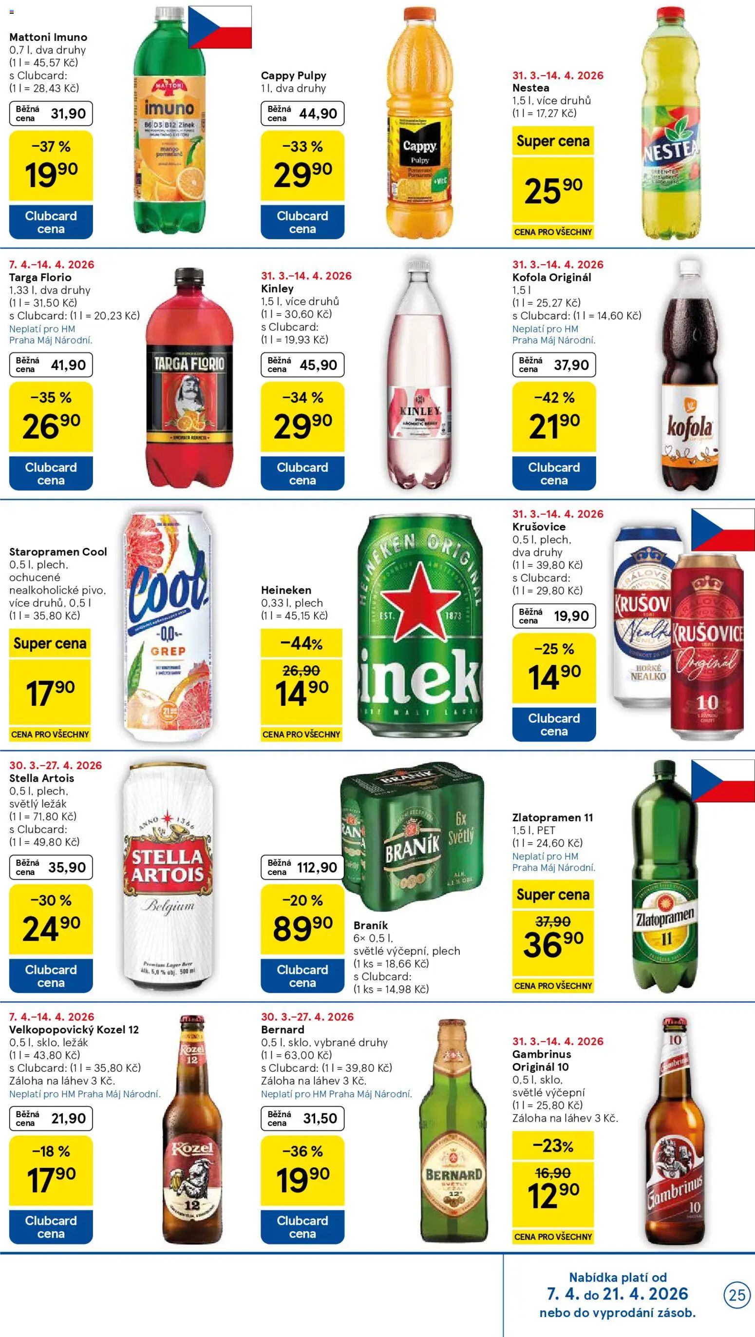 Tesco leták - Hypermarket od 07.04.2026 | Strana: 25 | Produkty: Mattoni, Staropramen, Velkopopovický Kozel, Bernard