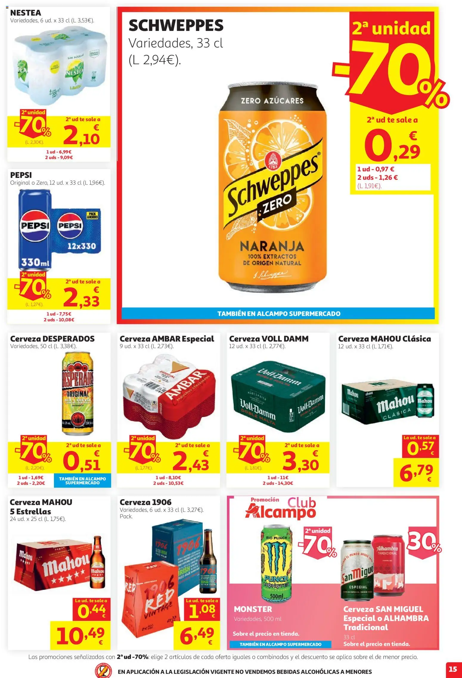 Alcampo HG Unico │ válido desde el 27/08/2026 | Página: 15 | Productos: Cerveza, Té, Bebidas, Azúcar