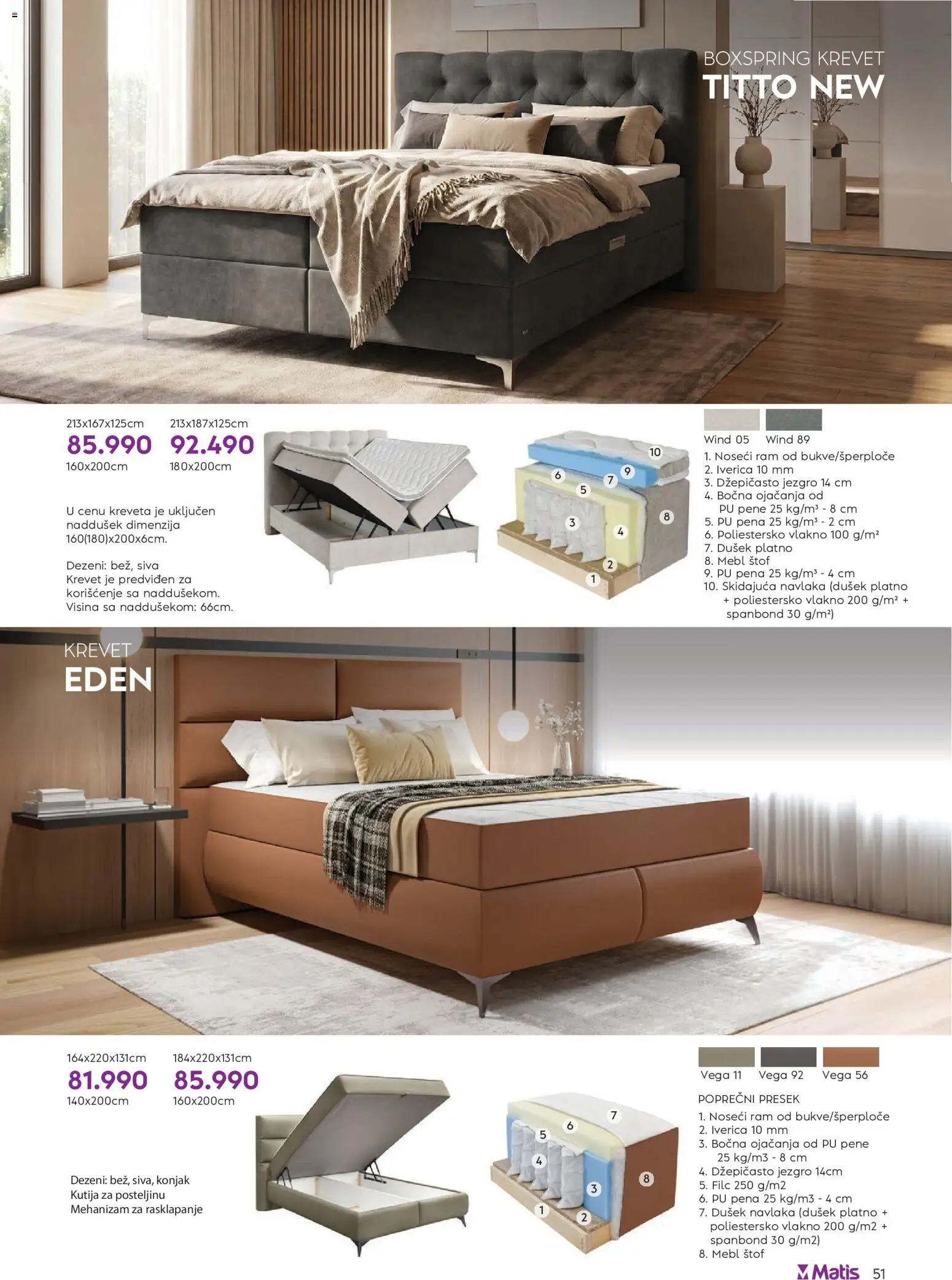 Matis katalog - važi od 01.08.2026 | Strana: 51 | Proizvode: Krevet, Dušek, Kutija