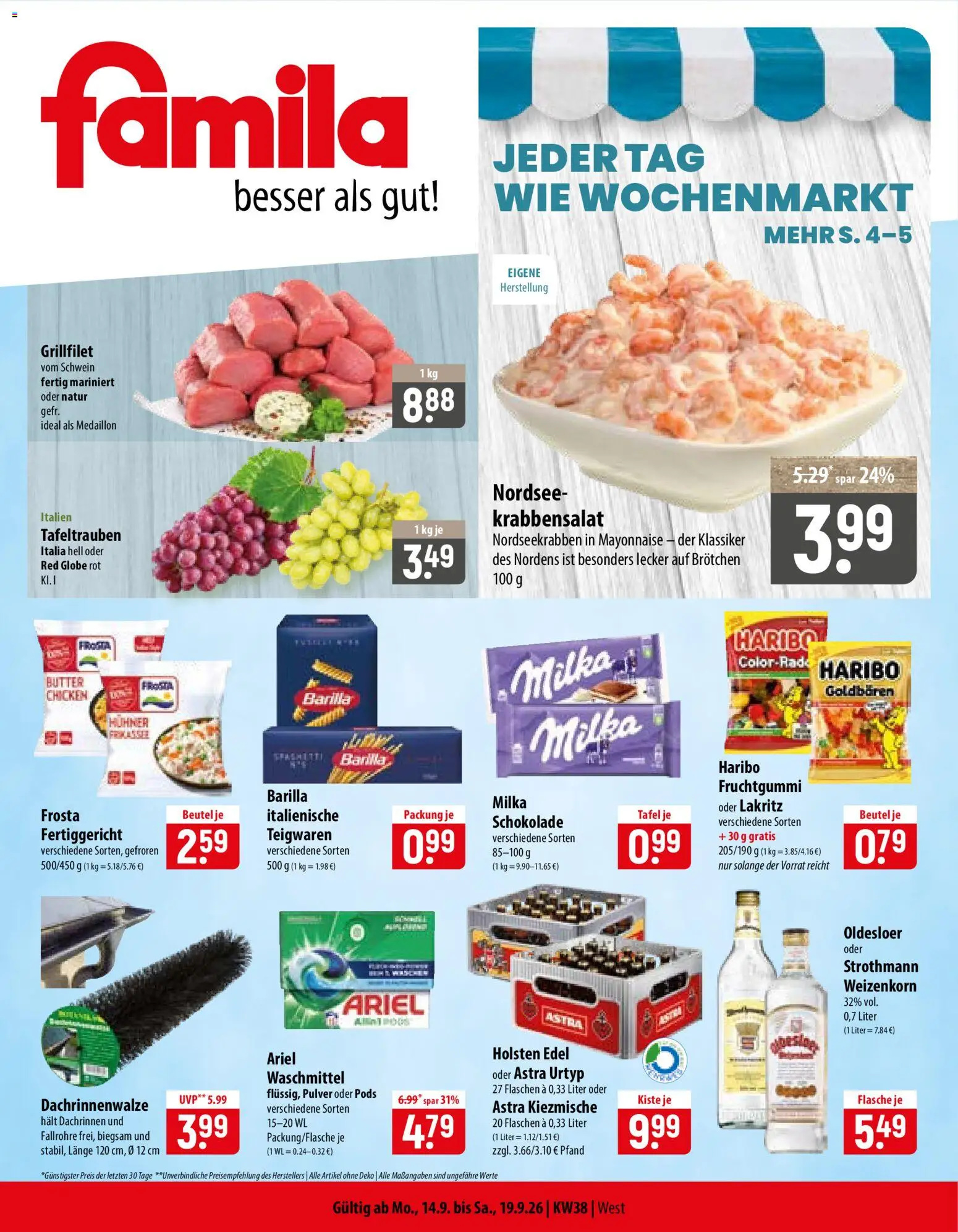 Famila Prospekt – gültig ab 14.09.2026 | Seite: 1 | Produkte: Barilla, Holsten, Milka, Waschmittel