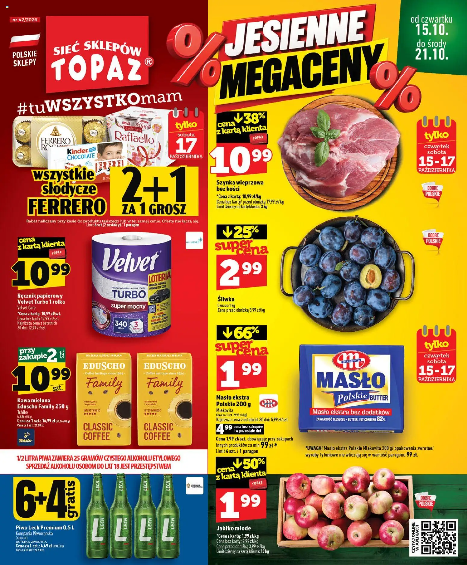 Topaz gazetka od 15.10.2026 | Strona: 1 | Produkty: Karta, Tchibo, Masło, Piwo
