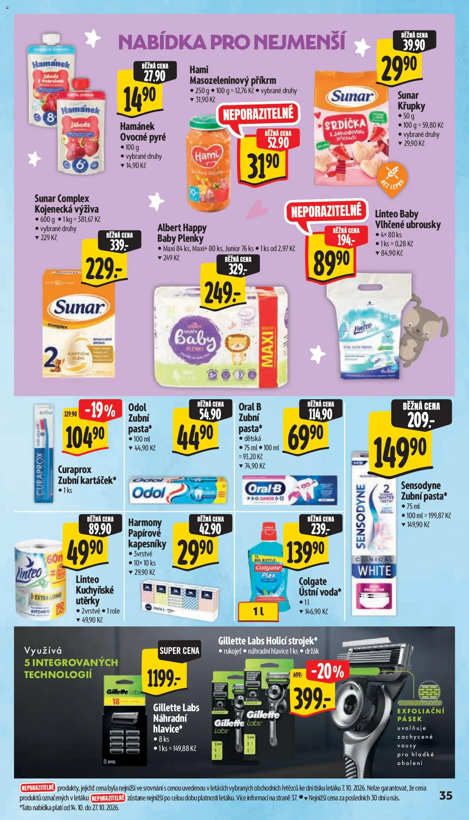 Albert leták - Hypermarket - Znojmo od 14.10.2026 | Strana: 54 | Produkty: Linteo Baby Vlhčené ubrousky, Papírové kapesníky, Plenky, Hami